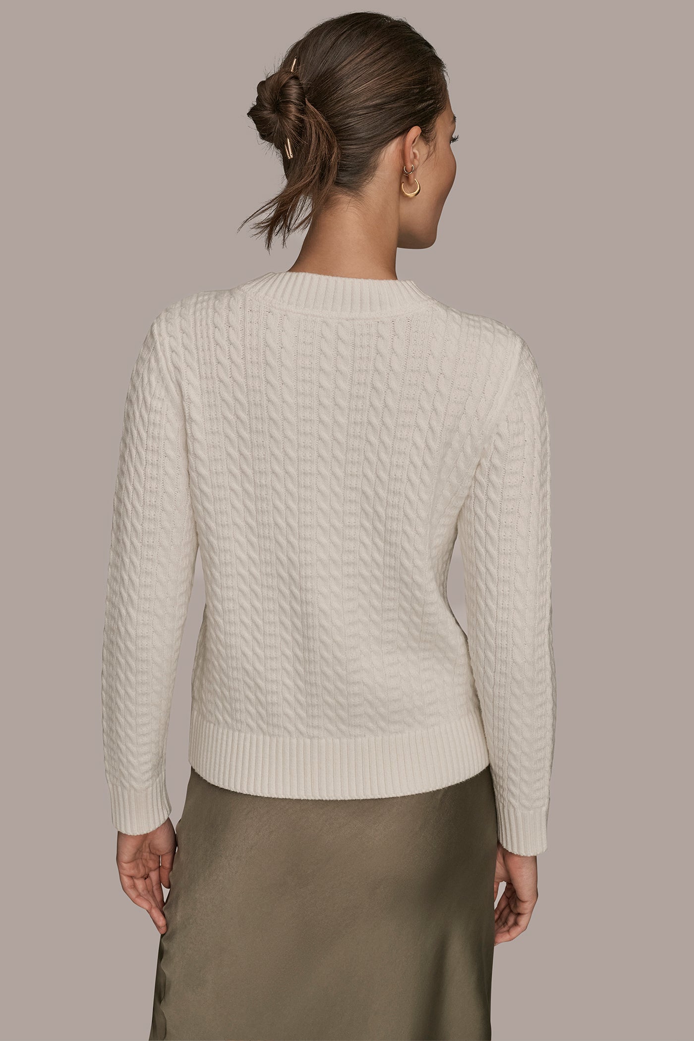 LONG SLEEVE CREW CABLE CARDIGAN | View 2 | Casual Collection LONG SLEEVE CREW CABLE CARDIGAN | View 2 | Casual Collection