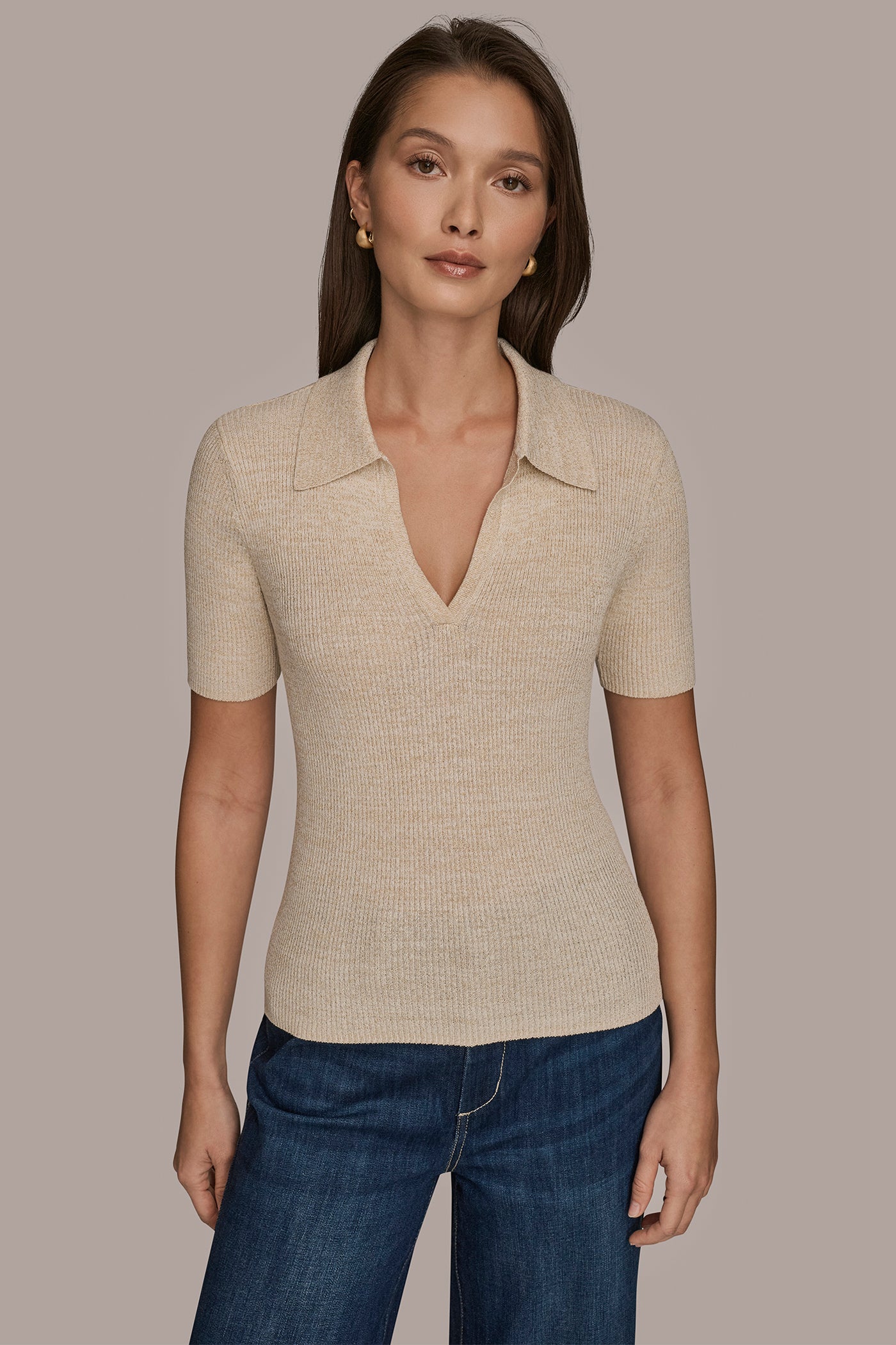 LUREX ELBOW SLEEVE POLO | View 1 | Casual Collection LUREX ELBOW SLEEVE POLO | View 1 | Casual Collection