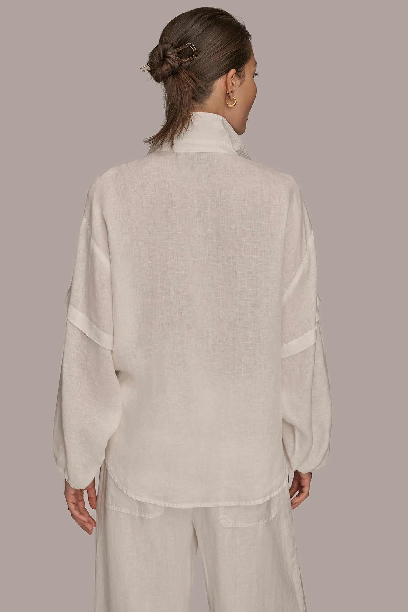 LONG BLOUSON SLEEVE BUTTON ADJUSTABLE TIE SHIRT VIEW 3 LONG BLOUSON SLEEVE BUTTON ADJUSTABLE TIE SHIRT VIEW 3