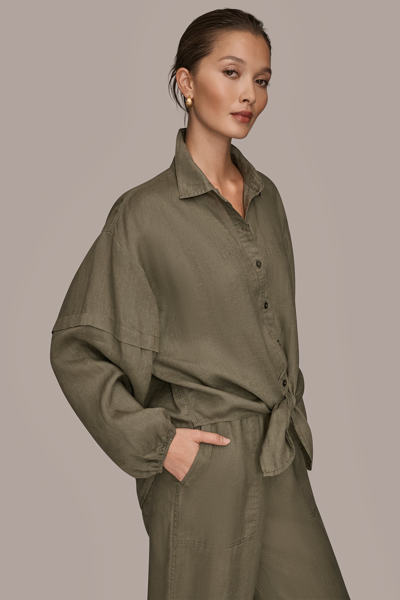 LONG BLOUSON SLEEVE BUTTON SHIRT VIEW 3 | Donna Karan Weekend LONG BLOUSON SLEEVE BUTTON SHIRT VIEW 3 | Donna Karan Weekend