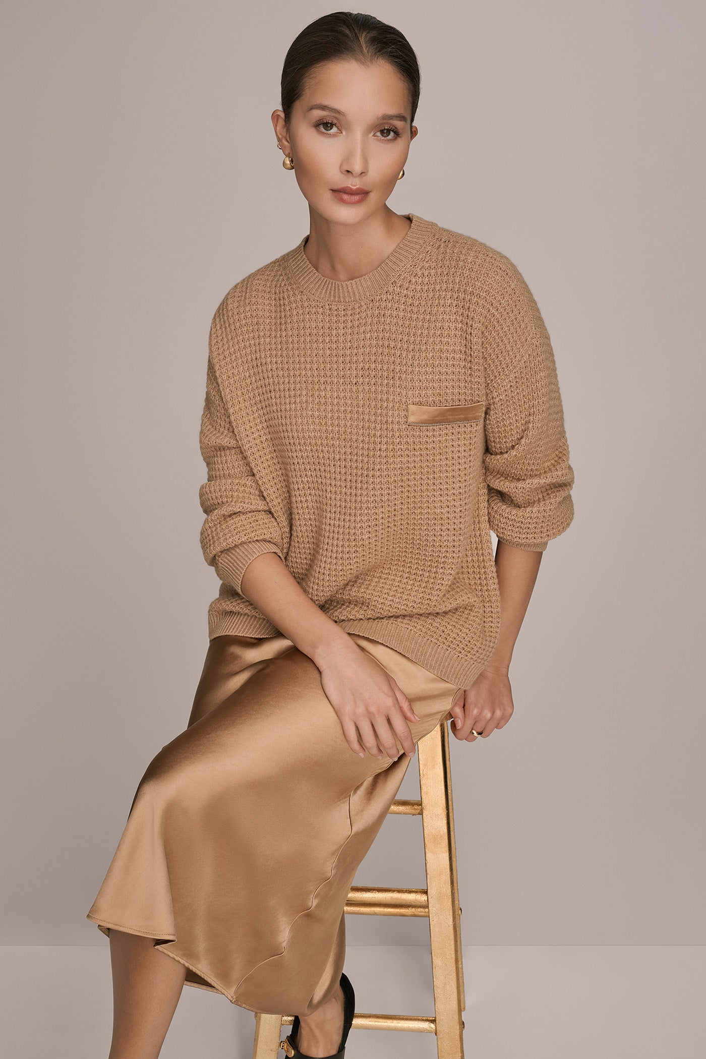 LONG SLEEVE WAFFLE STITCH CREWNECK SWEATER VIEW 9 LONG SLEEVE WAFFLE STITCH CREWNECK SWEATER VIEW 9