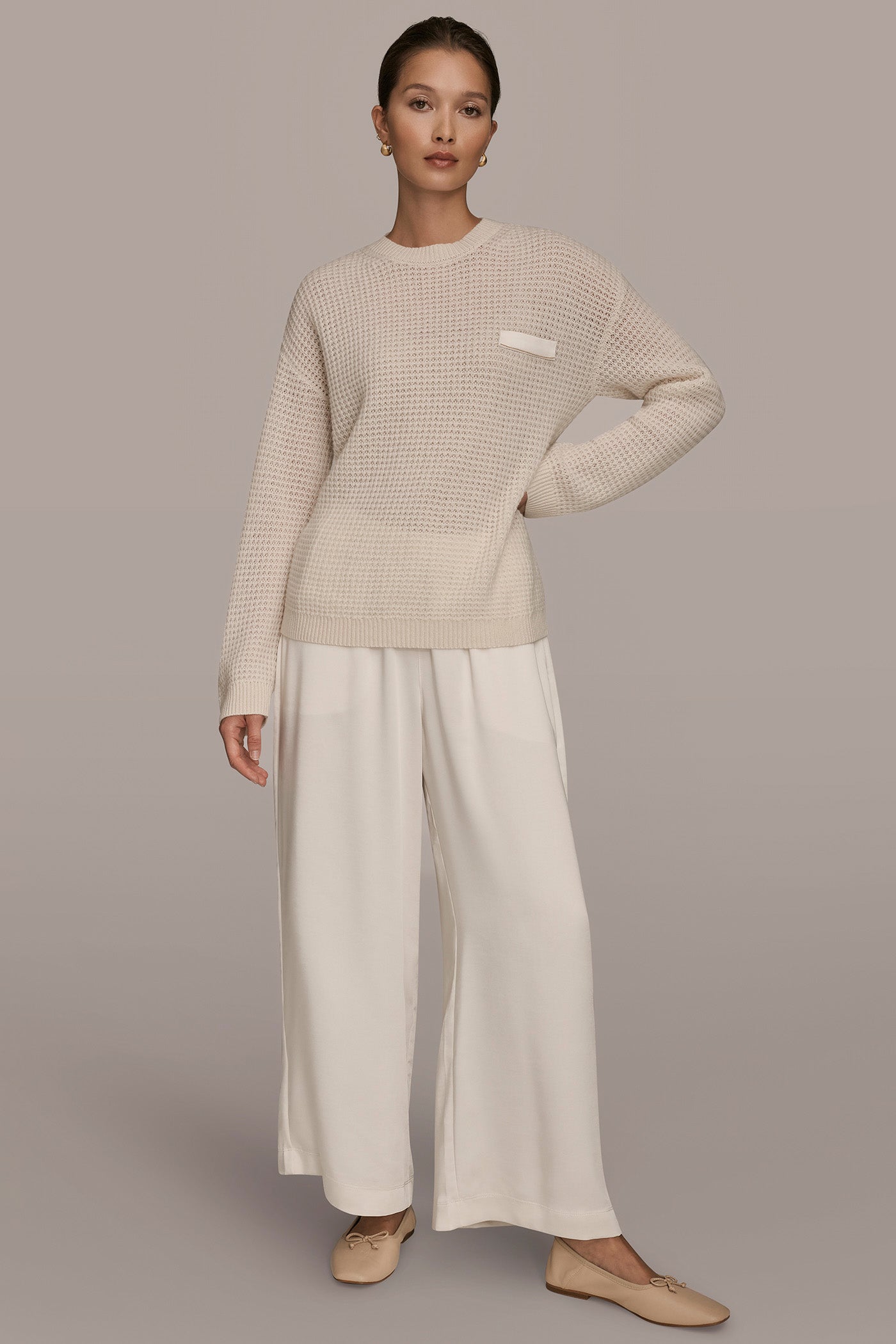 LONG SLEEVE WAFFLE STITCH CREWNECK SWEATER VIEW 7 LONG SLEEVE WAFFLE STITCH CREWNECK SWEATER VIEW 7