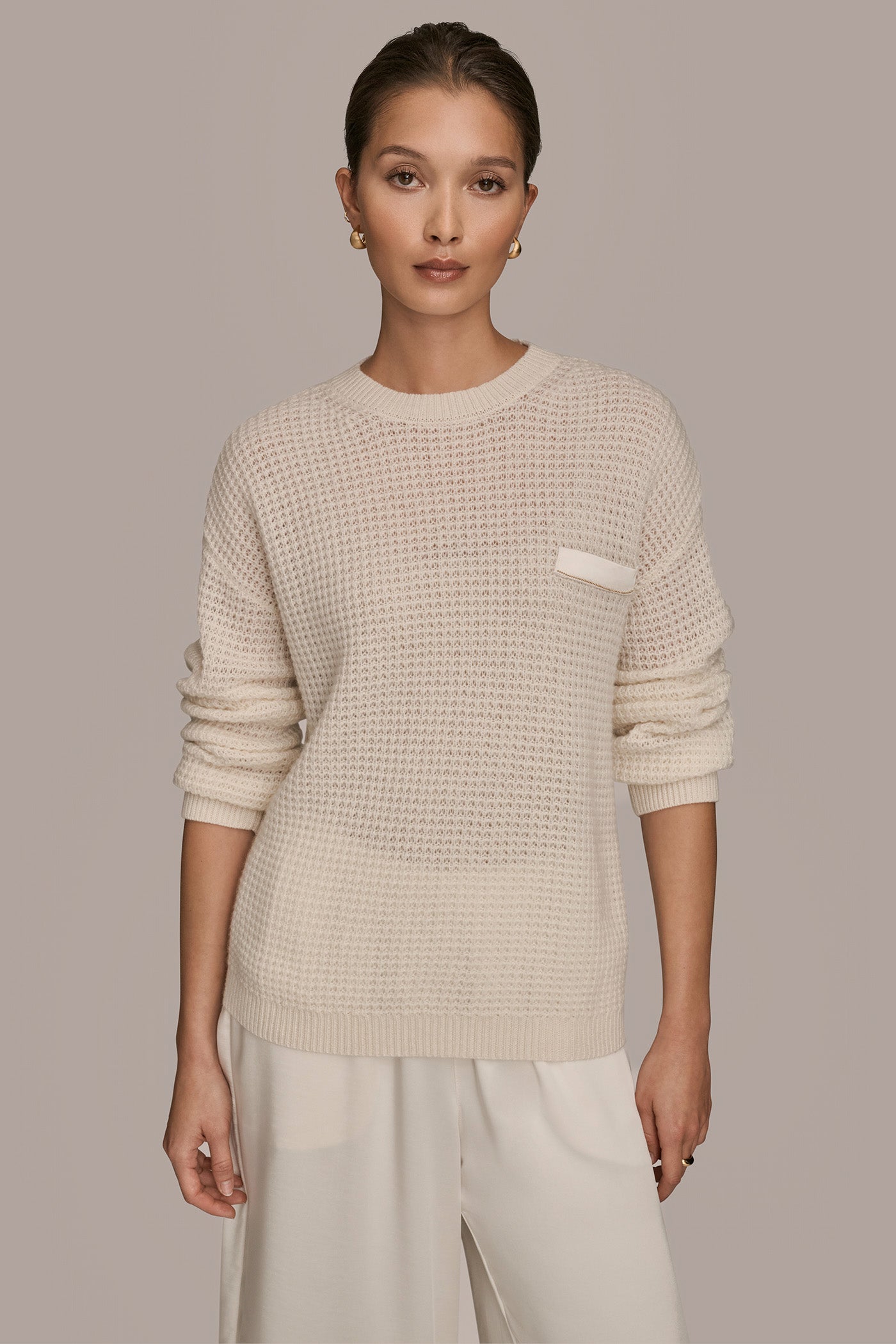 LONG SLEEVE WAFFLE STITCH CREWNECK SWEATER VIEW 6 LONG SLEEVE WAFFLE STITCH CREWNECK SWEATER VIEW 6