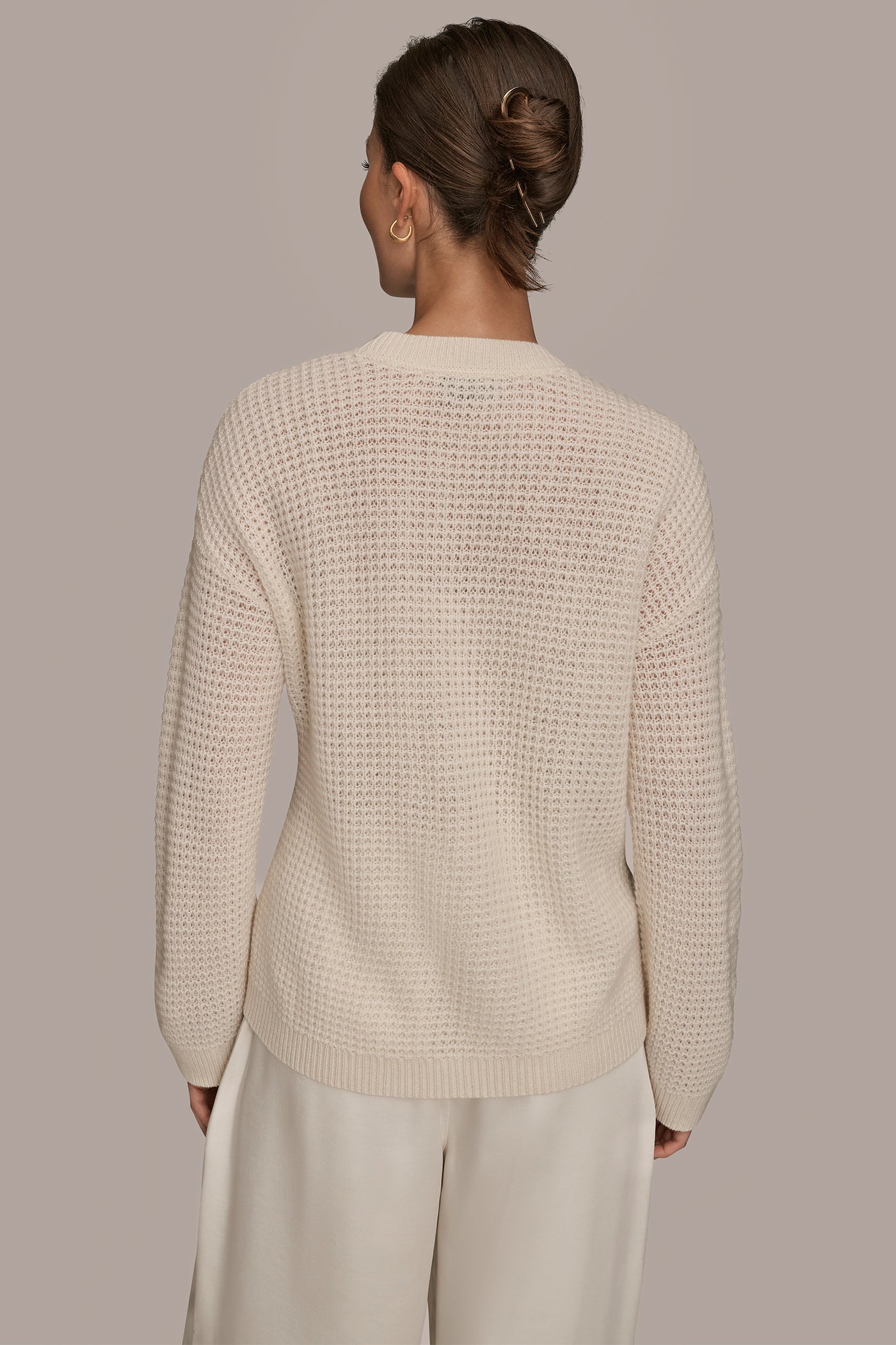 LONG SLEEVE WAFFLE STITCH CREWNECK SWEATER | View 2 | Products LONG SLEEVE WAFFLE STITCH CREWNECK SWEATER | View 2 | Products