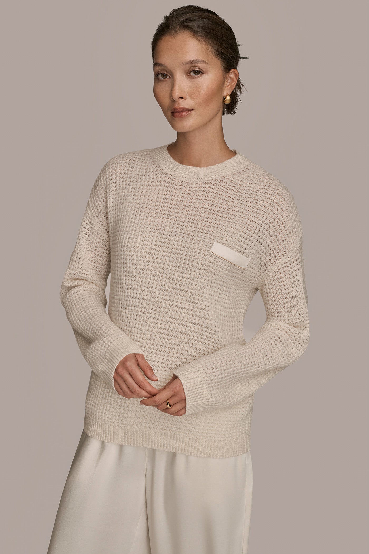 LONG SLEEVE WAFFLE STITCH CREWNECK SWEATER | View 1 | Products LONG SLEEVE WAFFLE STITCH CREWNECK SWEATER | View 1 | Products