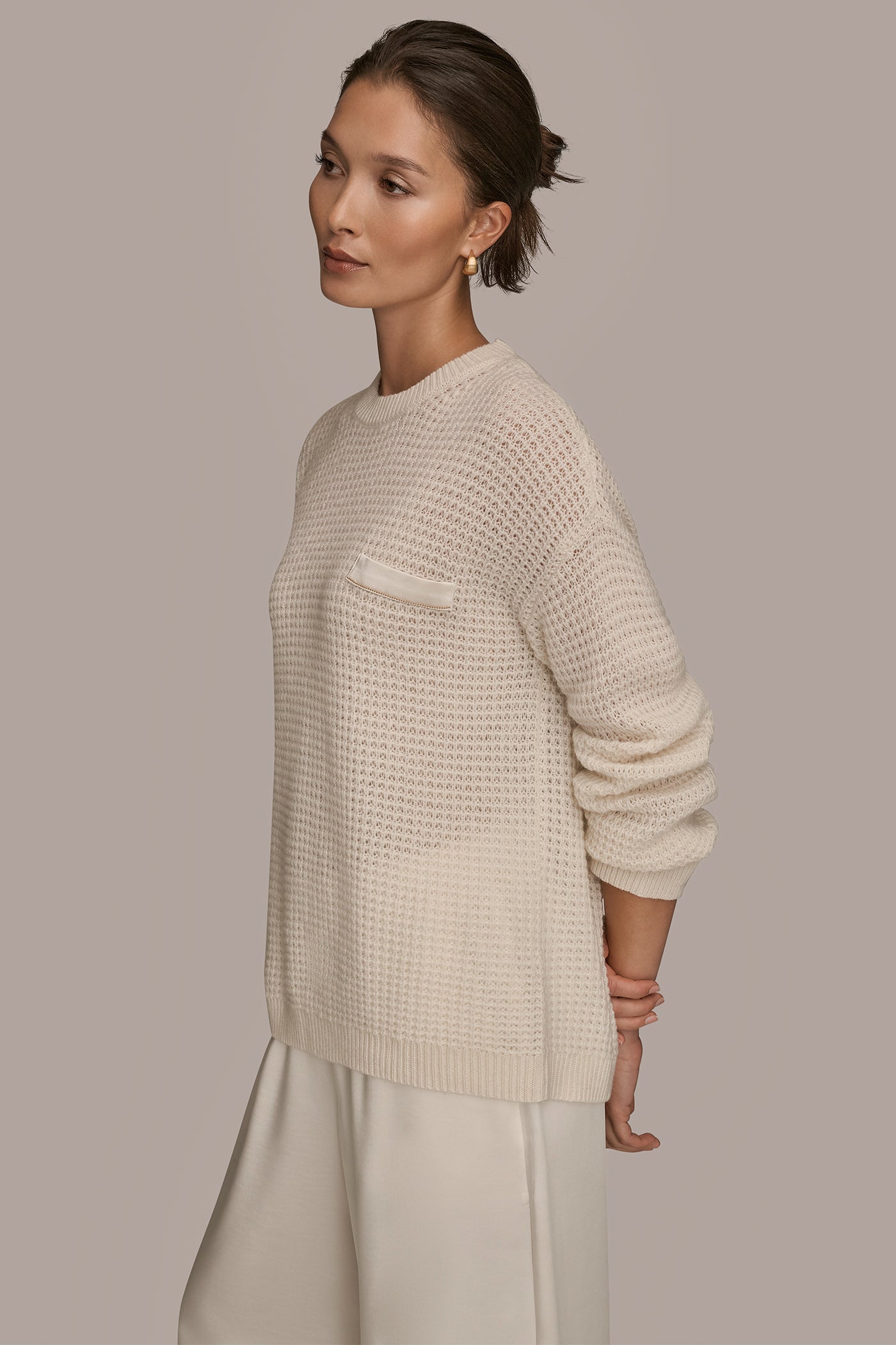 LONG SLEEVE WAFFLE STITCH CREWNECK SWEATER VIEW 3 LONG SLEEVE WAFFLE STITCH CREWNECK SWEATER VIEW 3