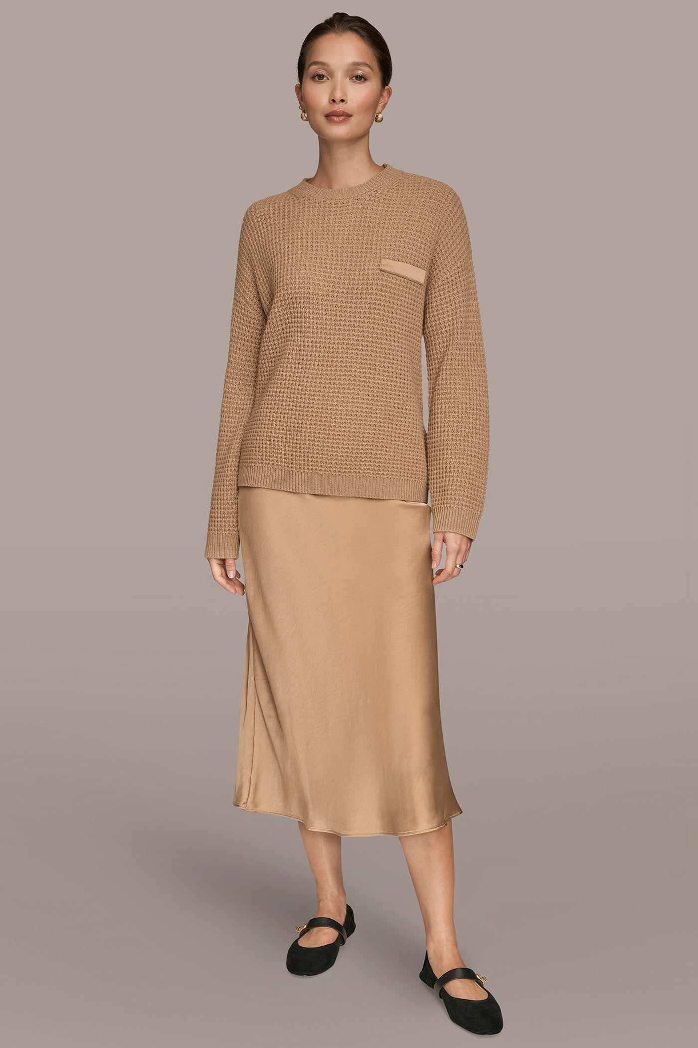 LONG SLEEVE WAFFLE STITCH CREWNECK SWEATER VIEW 7 LONG SLEEVE WAFFLE STITCH CREWNECK SWEATER VIEW 7