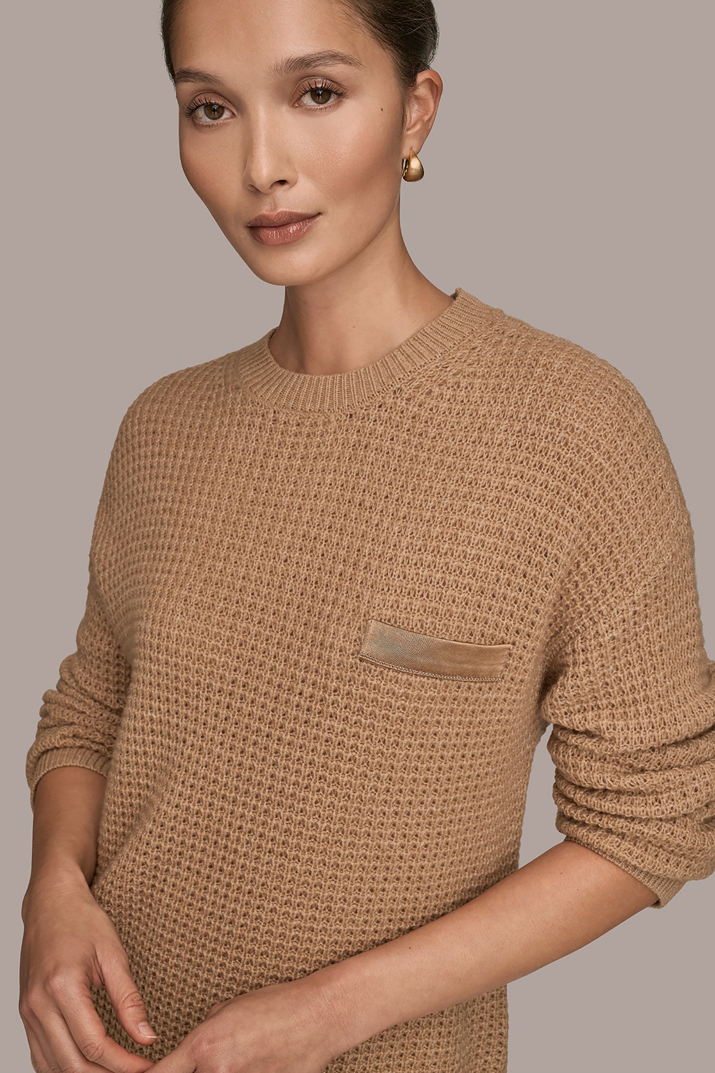 LONG SLEEVE WAFFLE STITCH CREWNECK SWEATER VIEW 4 LONG SLEEVE WAFFLE STITCH CREWNECK SWEATER VIEW 4
