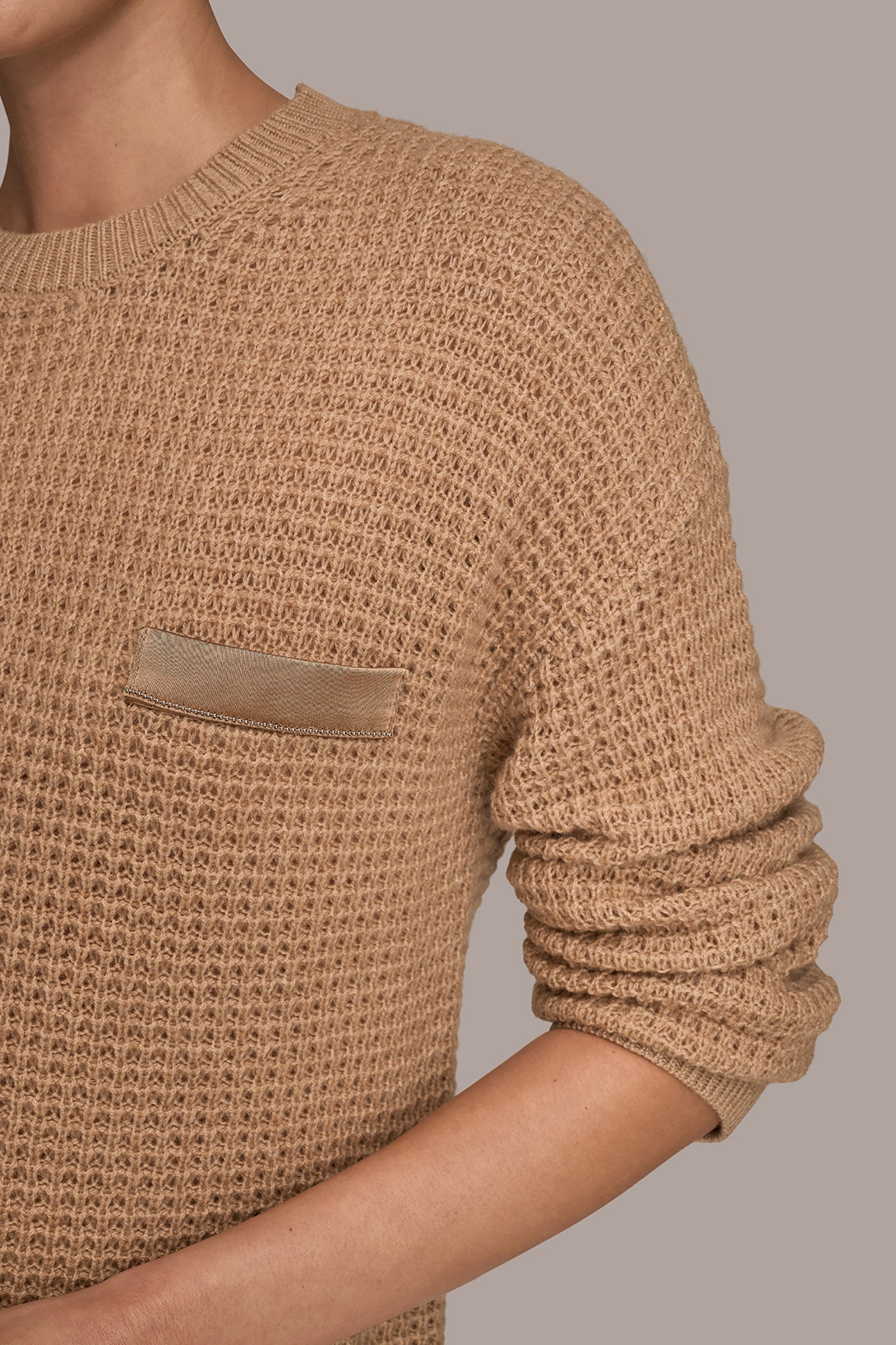 LONG SLEEVE WAFFLE STITCH CREWNECK SWEATER VIEW 5 LONG SLEEVE WAFFLE STITCH CREWNECK SWEATER VIEW 5