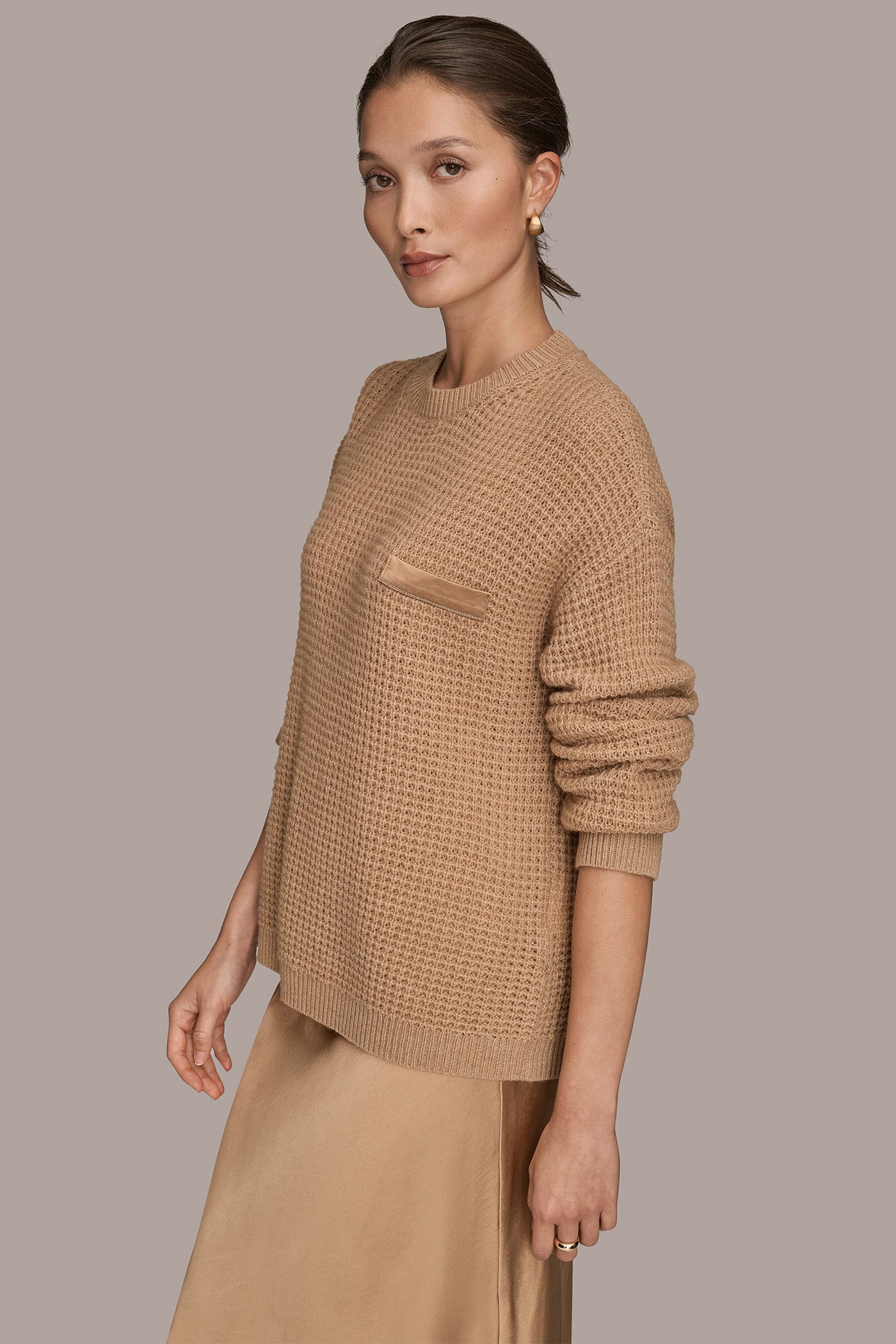 LONG SLEEVE WAFFLE STITCH CREWNECK SWEATER VIEW 3 LONG SLEEVE WAFFLE STITCH CREWNECK SWEATER VIEW 3