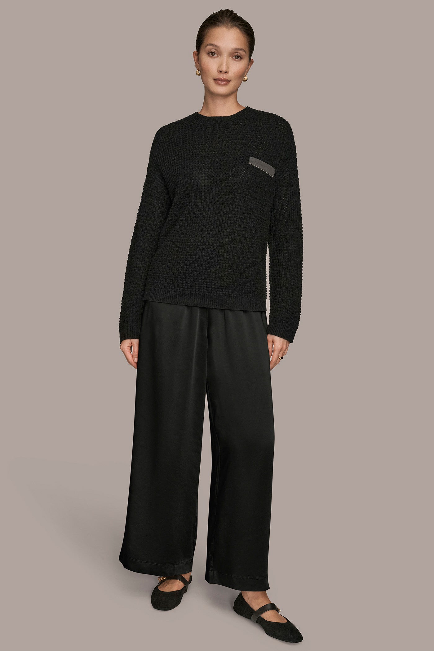 LONG SLEEVE WAFFLE STITCH CREWNECK SWEATER VIEW 7 LONG SLEEVE WAFFLE STITCH CREWNECK SWEATER VIEW 7