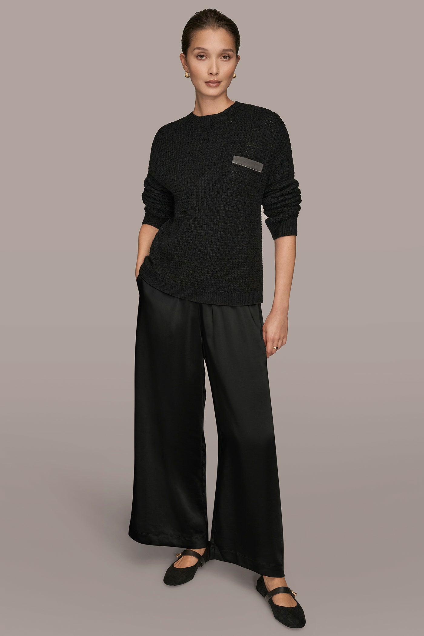 LONG SLEEVE WAFFLE STITCH CREWNECK SWEATER VIEW 6 LONG SLEEVE WAFFLE STITCH CREWNECK SWEATER VIEW 6