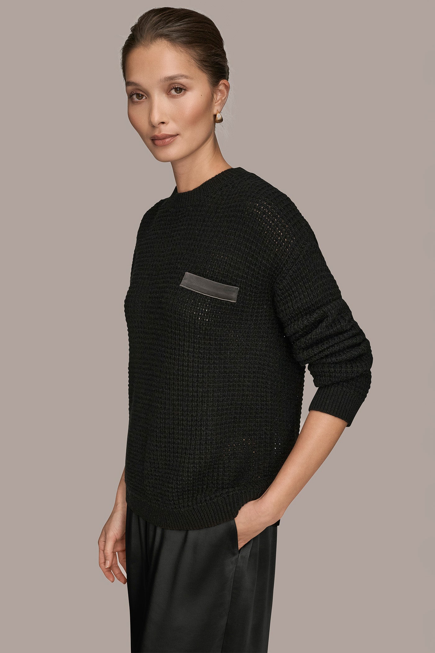 LONG SLEEVE WAFFLE STITCH CREWNECK SWEATER VIEW 3 LONG SLEEVE WAFFLE STITCH CREWNECK SWEATER VIEW 3