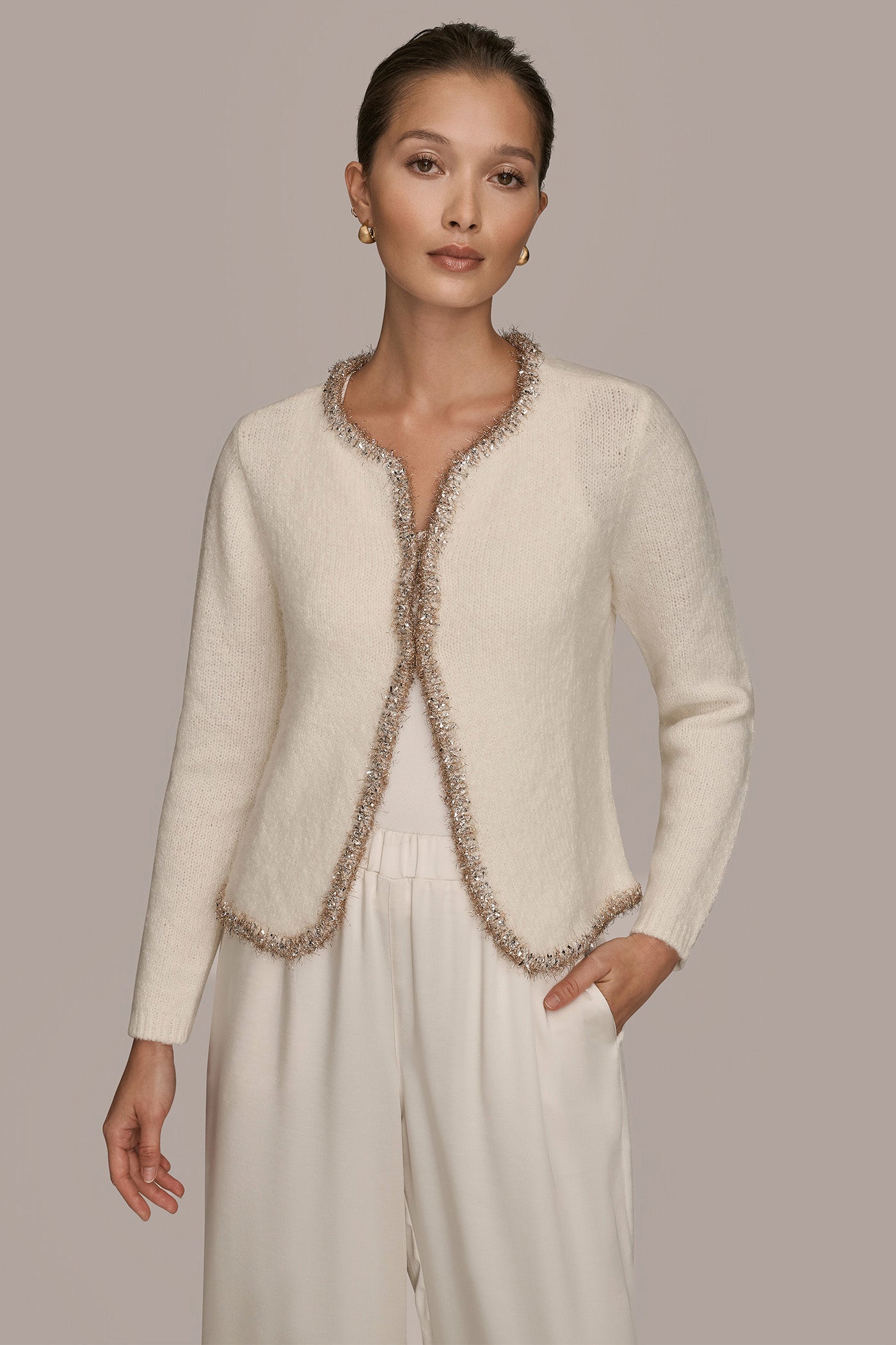 JACKET CARDIGAN WITH SPARKLE PLACKET | View 1 | Casual Collection JACKET CARDIGAN WITH SPARKLE PLACKET | View 1 | Casual Collection