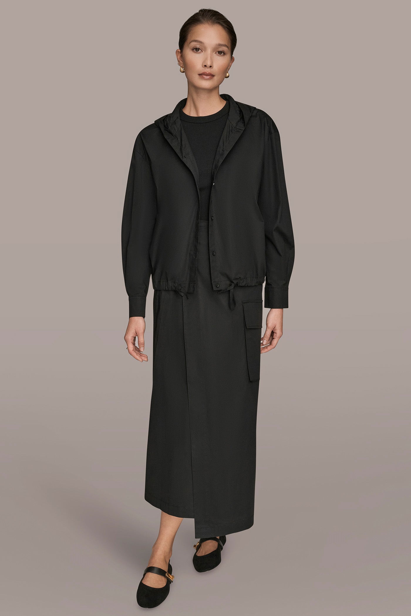 LONG SLEEVE BUTTON DOWN HOODED SHIRT VIEW 8 | Donna Karan Weekend LONG SLEEVE BUTTON DOWN HOODED SHIRT VIEW 8 | Donna Karan Weekend