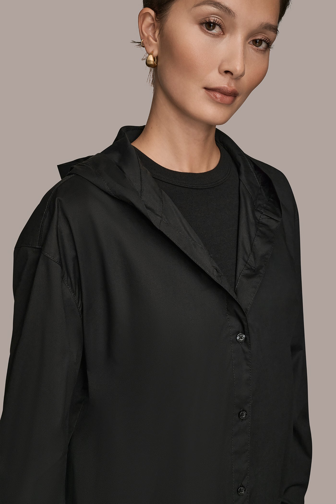 LONG SLEEVE BUTTON DOWN HOODED SHIRT VIEW 5 | Donna Karan Weekend LONG SLEEVE BUTTON DOWN HOODED SHIRT VIEW 5 | Donna Karan Weekend
