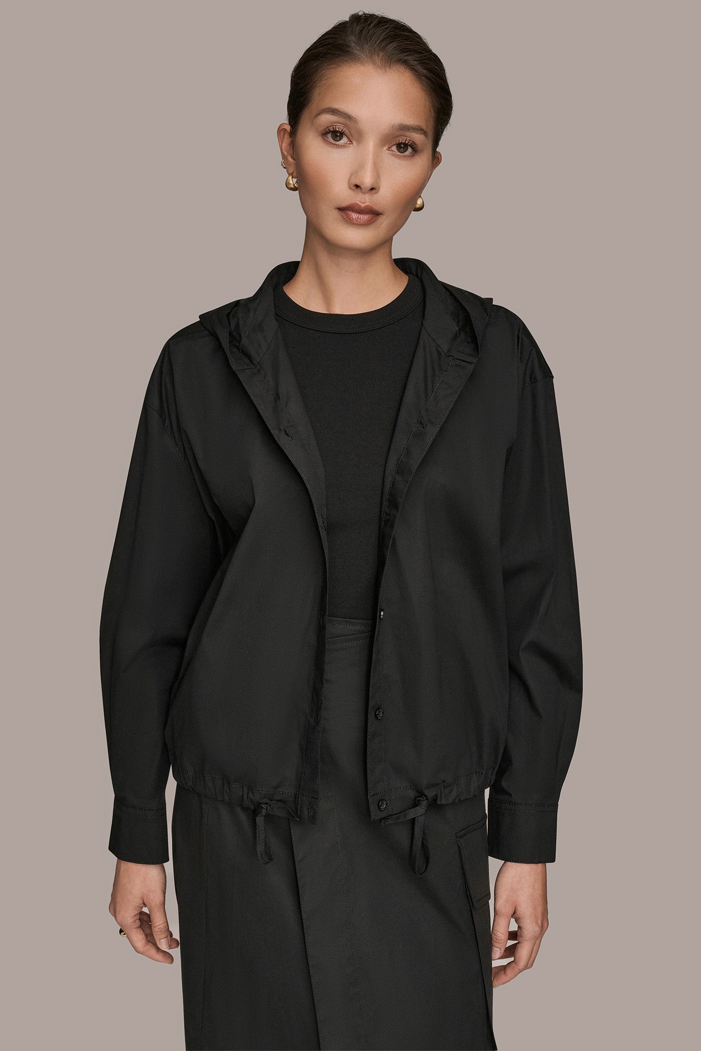 LONG SLEEVE BUTTON DOWN HOODED SHIRT VIEW 4 | Donna Karan Weekend LONG SLEEVE BUTTON DOWN HOODED SHIRT VIEW 4 | Donna Karan Weekend