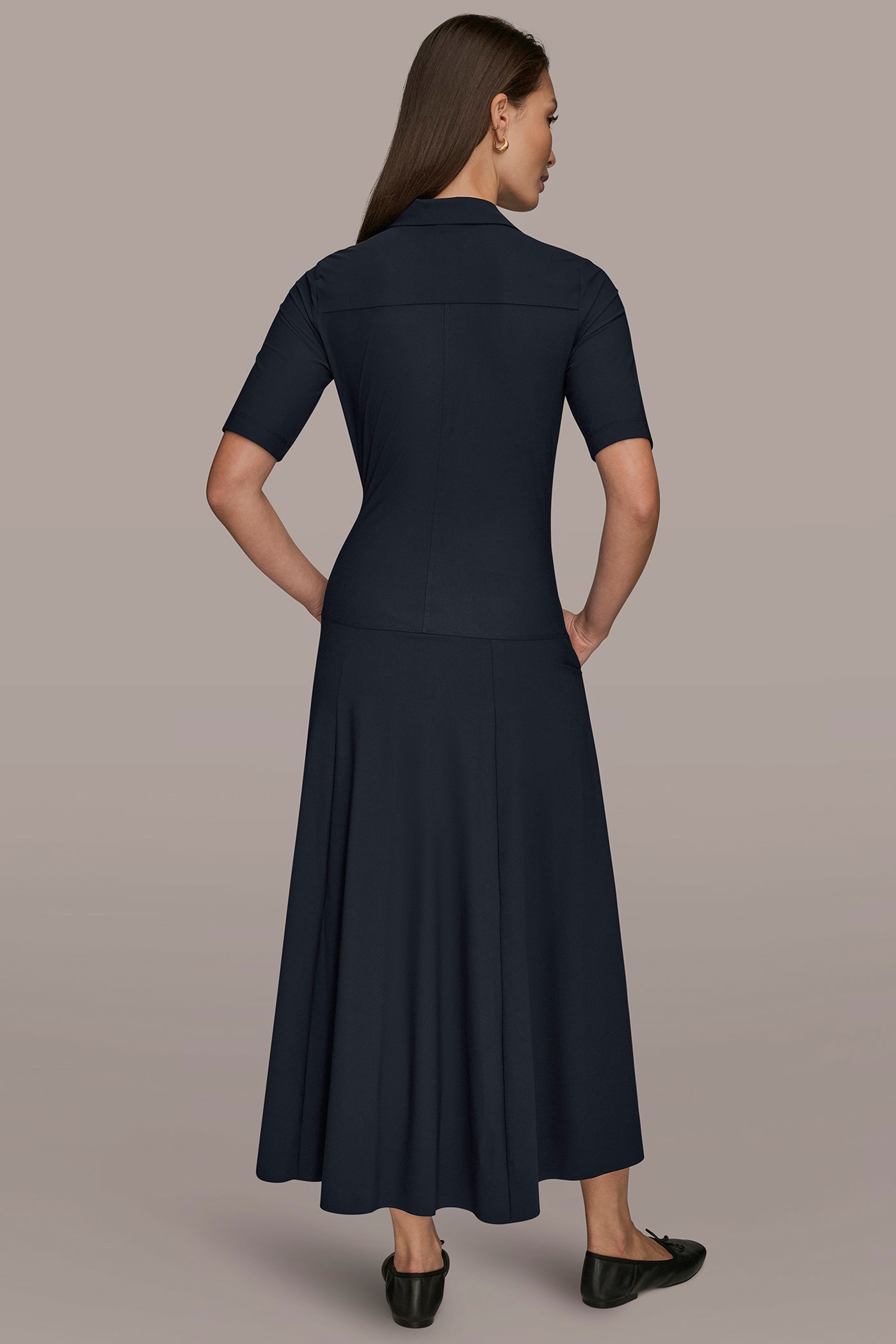 ELBOW SLEEVE POLO DRESS | View 2 | Donna Karan Weekend ELBOW SLEEVE POLO DRESS | View 2 | Donna Karan Weekend