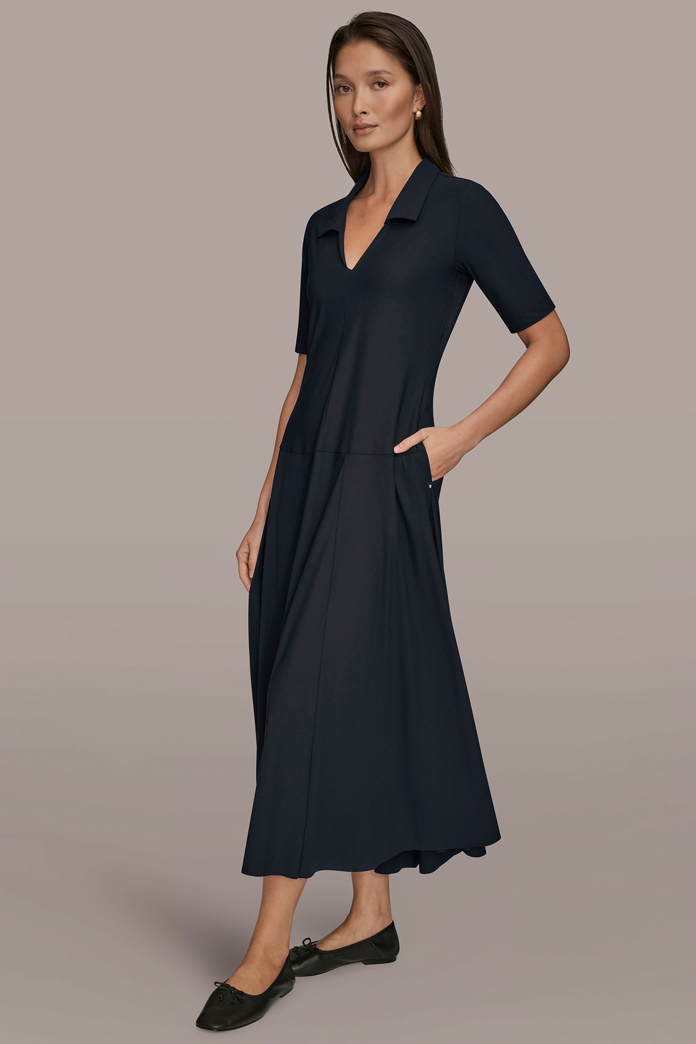 ELBOW SLEEVE POLO DRESS VIEW 3 | Donna Karan Weekend ELBOW SLEEVE POLO DRESS VIEW 3 | Donna Karan Weekend