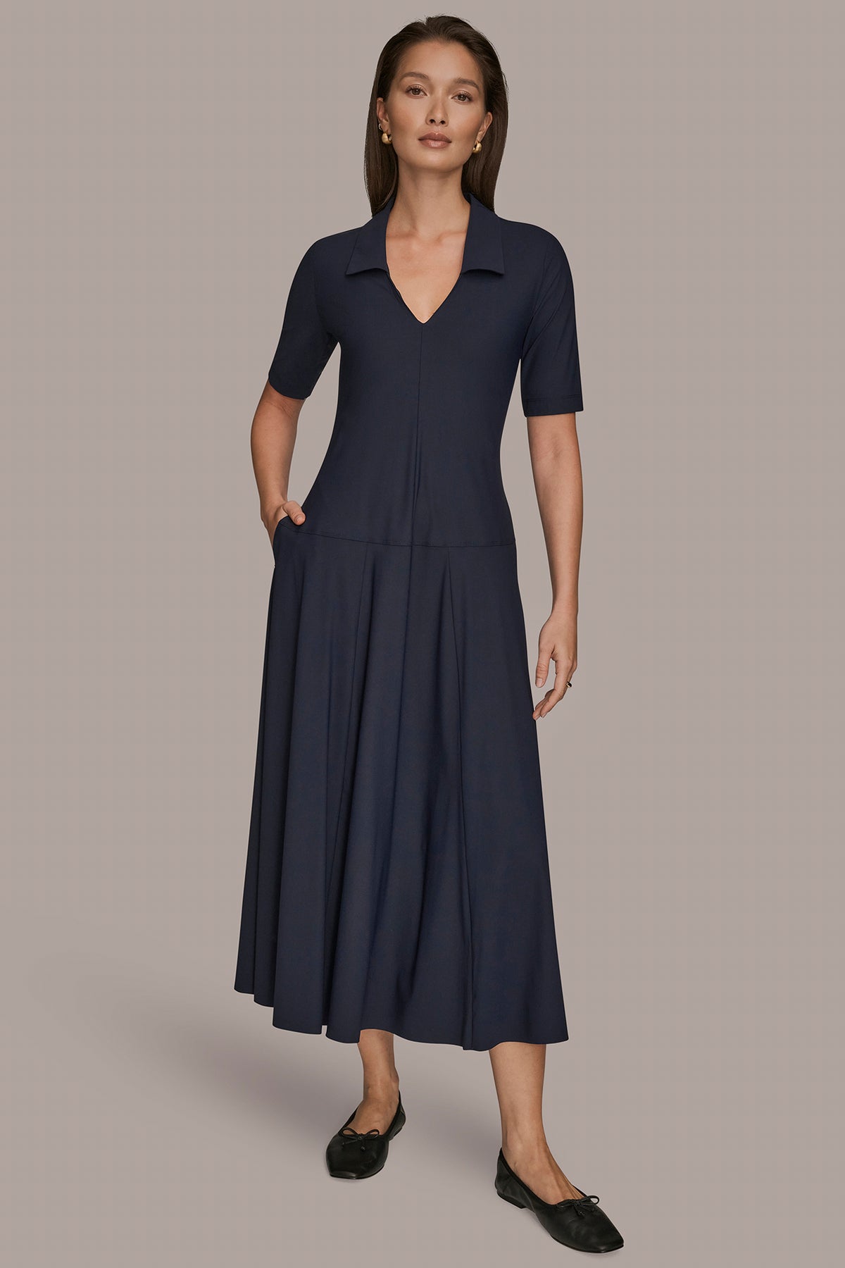 navy blue dress for baby girl Women's Elbow-Sleeve Polo Dress