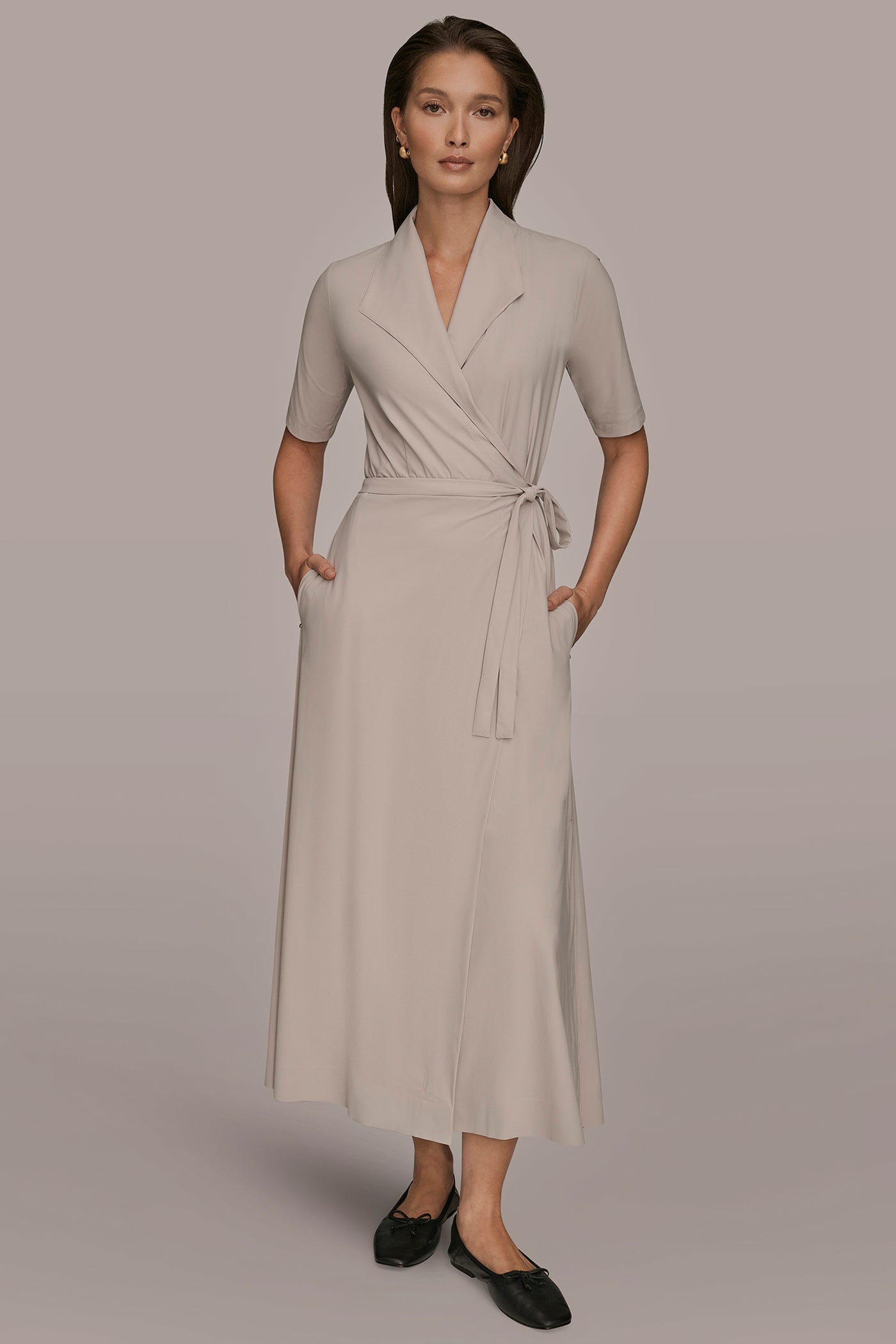 ELBOW SLEEVE TIE WRAP DRESS | View 1 | Donna Karan Weekend ELBOW SLEEVE TIE WRAP DRESS | View 1 | Donna Karan Weekend