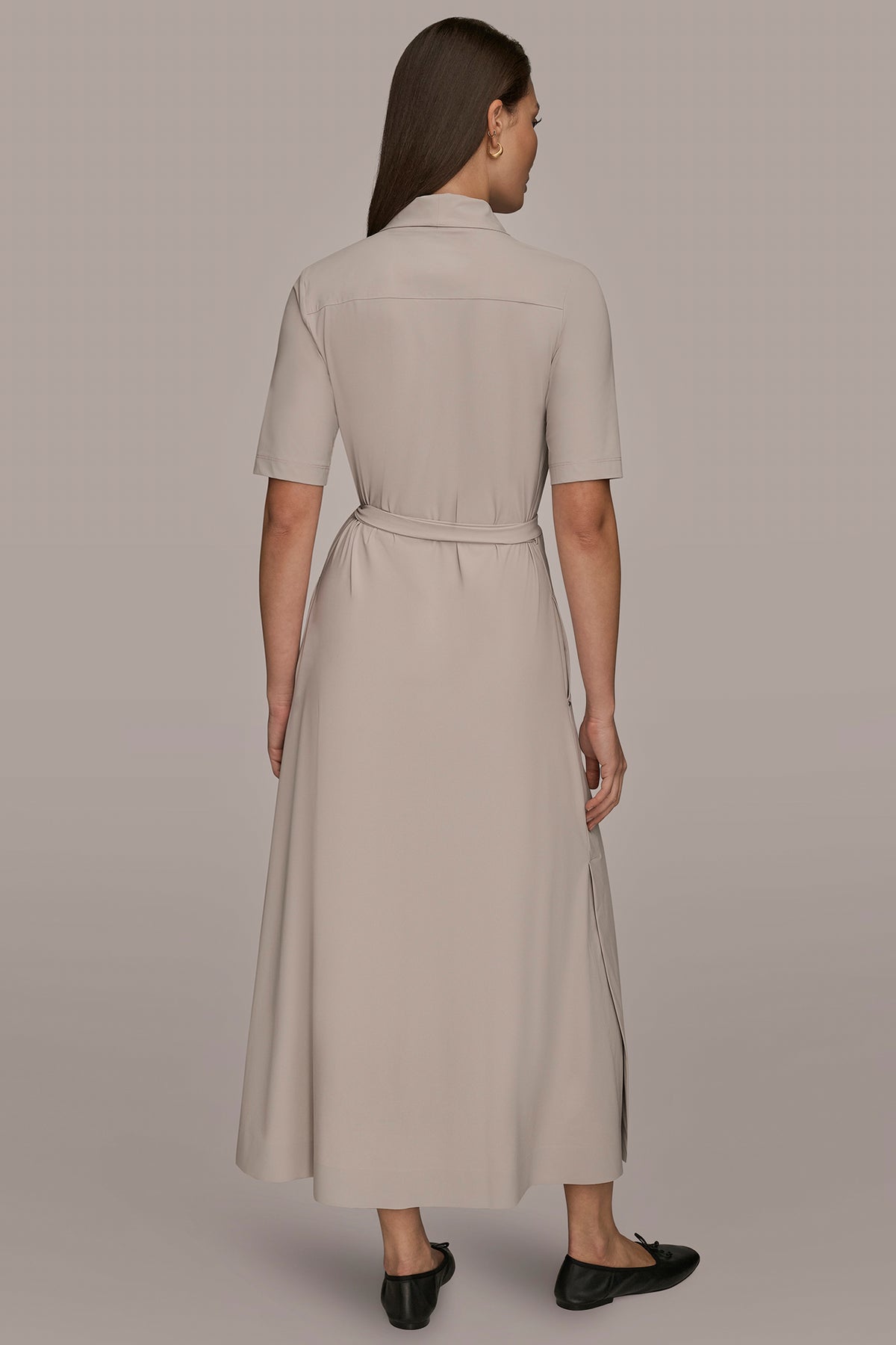 elbow length midi dress Donna Karan Weekend Women's Tricot Knit Elbow-Sleeve Collared Polo Dress - Vapor
