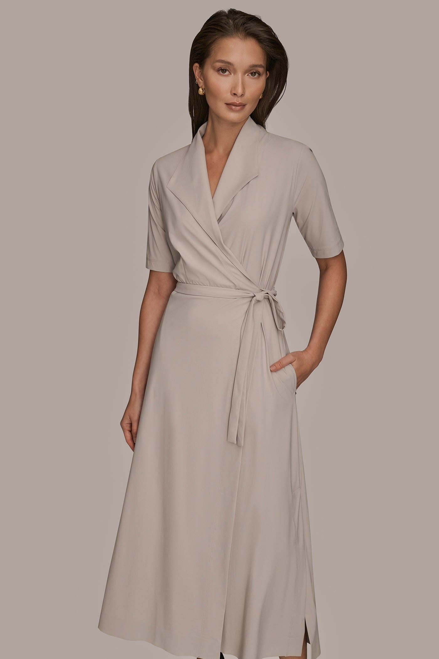 ELBOW SLEEVE TIE WRAP DRESS VIEW 6 | Donna Karan Weekend ELBOW SLEEVE TIE WRAP DRESS VIEW 6 | Donna Karan Weekend