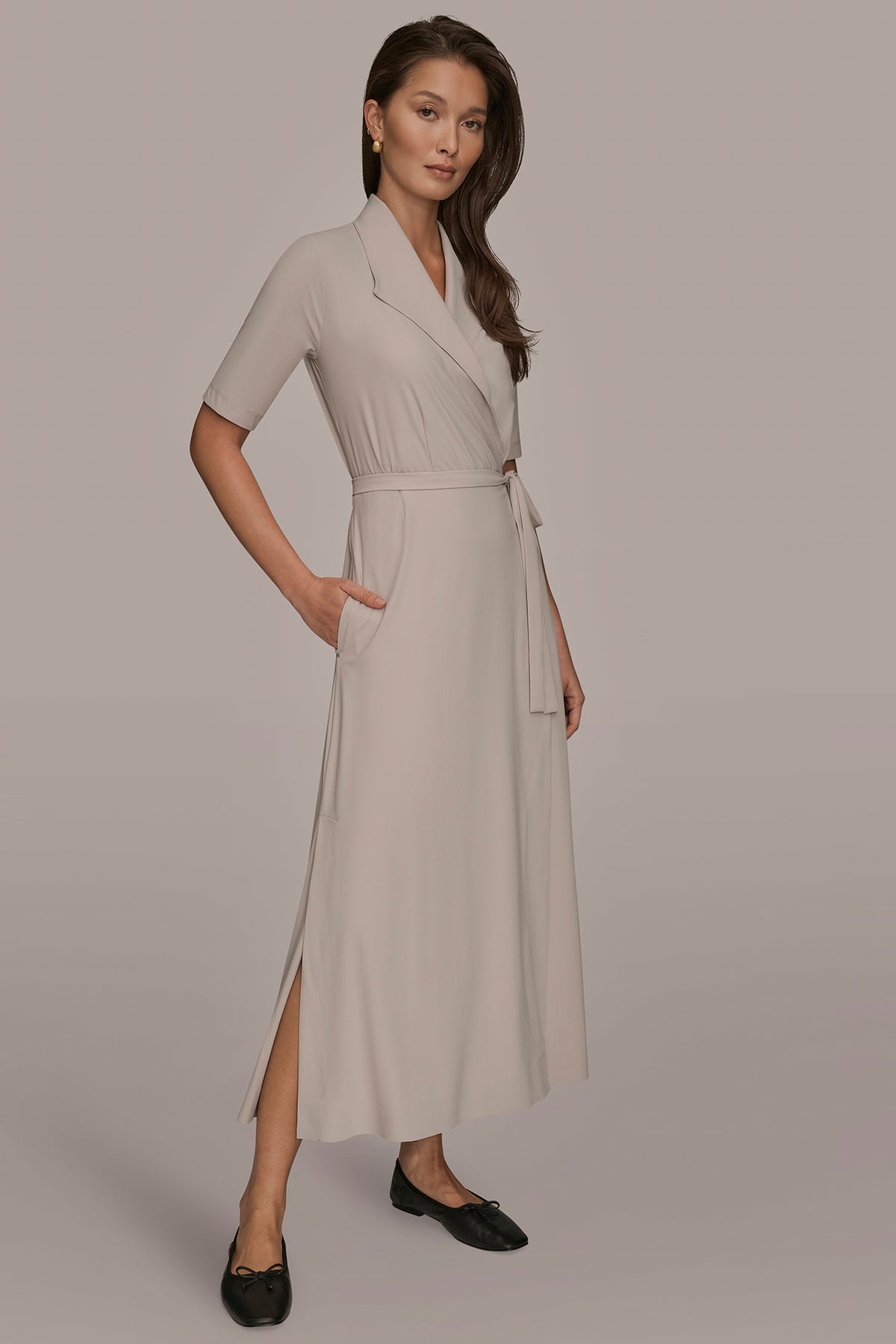 Donna Karan Weekend Women's Tricot Knit Elbow-Sleeve Collared Polo Dress - Vapor