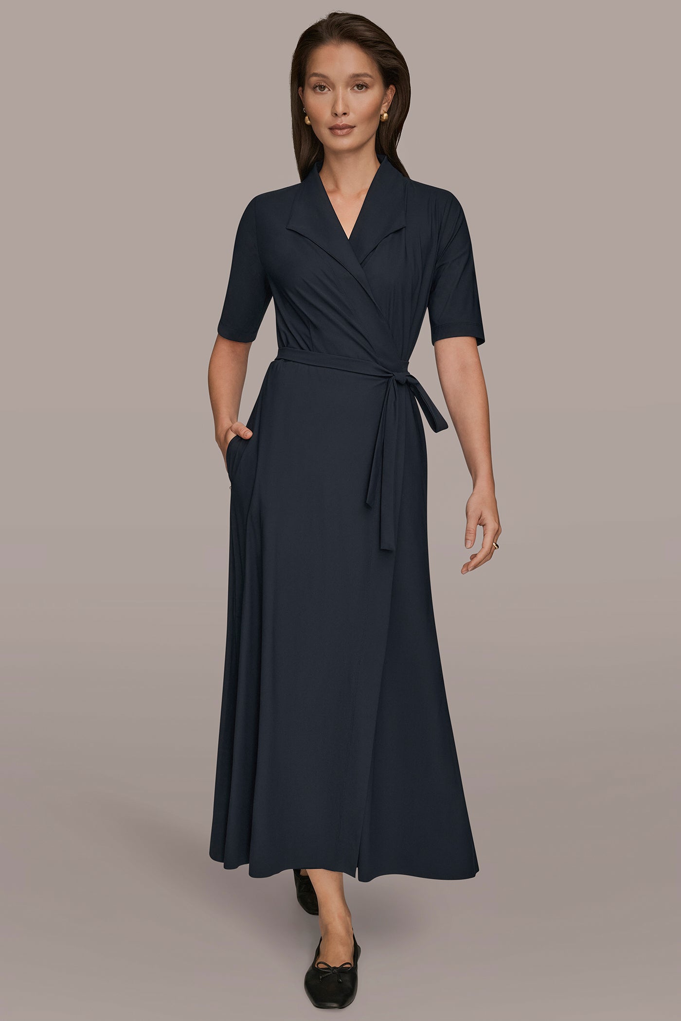 ELBOW SLEEVE TIE WRAP DRESS | View 1 | Donna Karan Weekend ELBOW SLEEVE TIE WRAP DRESS | View 1 | Donna Karan Weekend