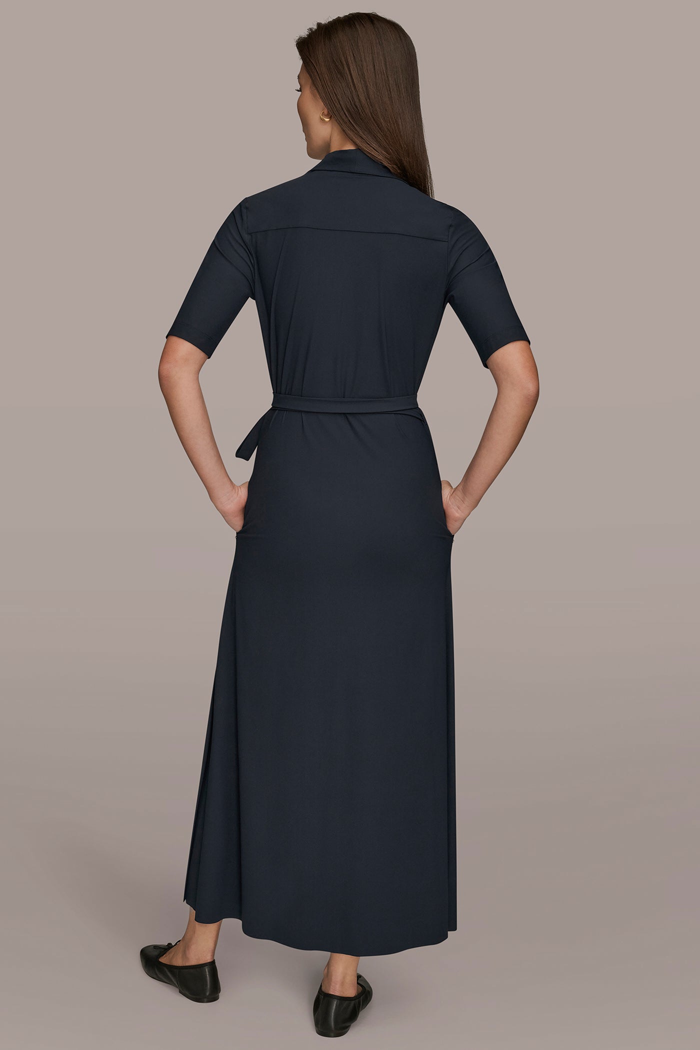 ELBOW SLEEVE TIE WRAP DRESS | View 2 | Donna Karan Weekend ELBOW SLEEVE TIE WRAP DRESS | View 2 | Donna Karan Weekend