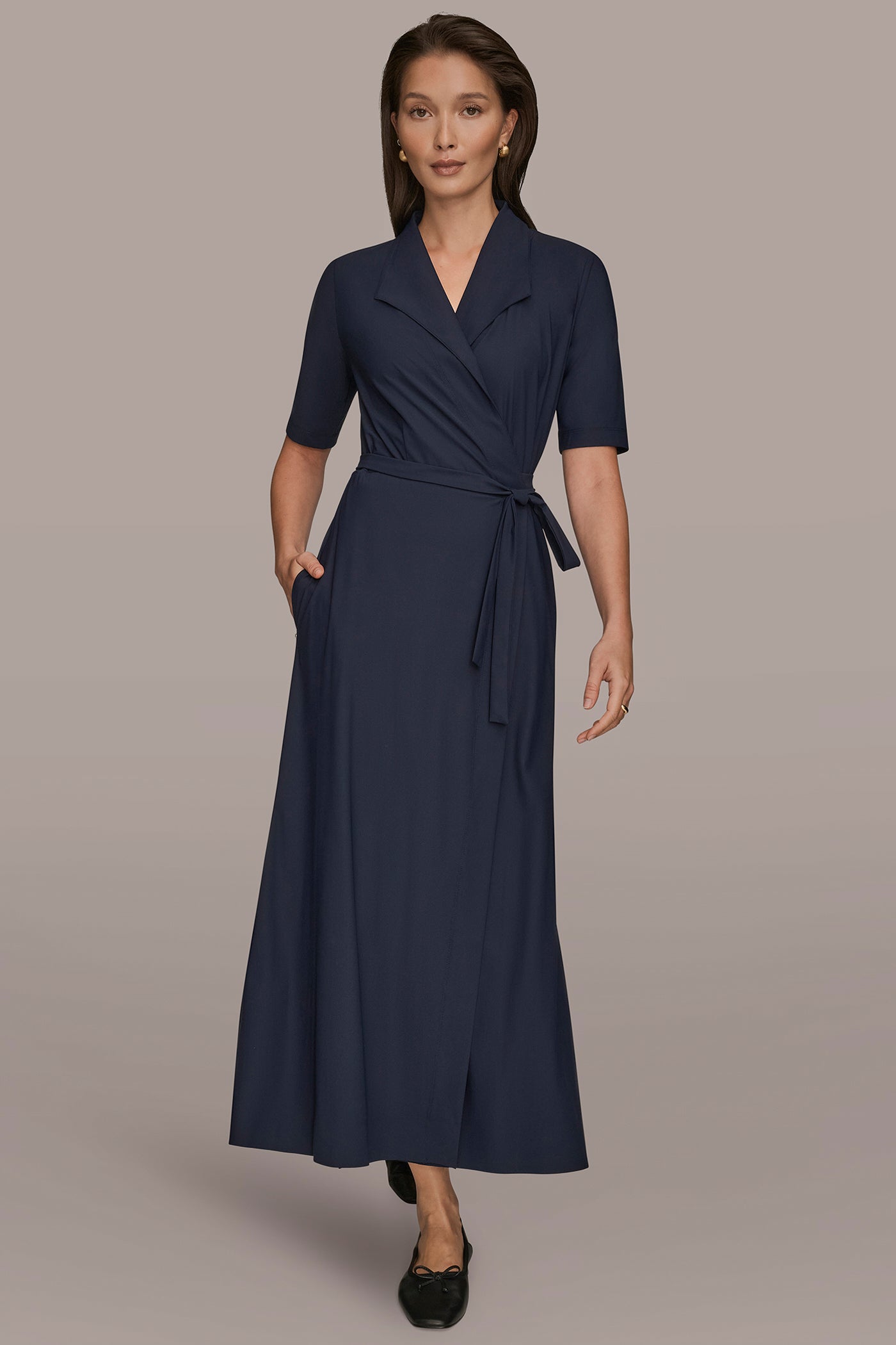 ELBOW SLEEVE TIE WRAP DRESS | View 1 | Donna Karan Weekend ELBOW SLEEVE TIE WRAP DRESS | View 1 | Donna Karan Weekend