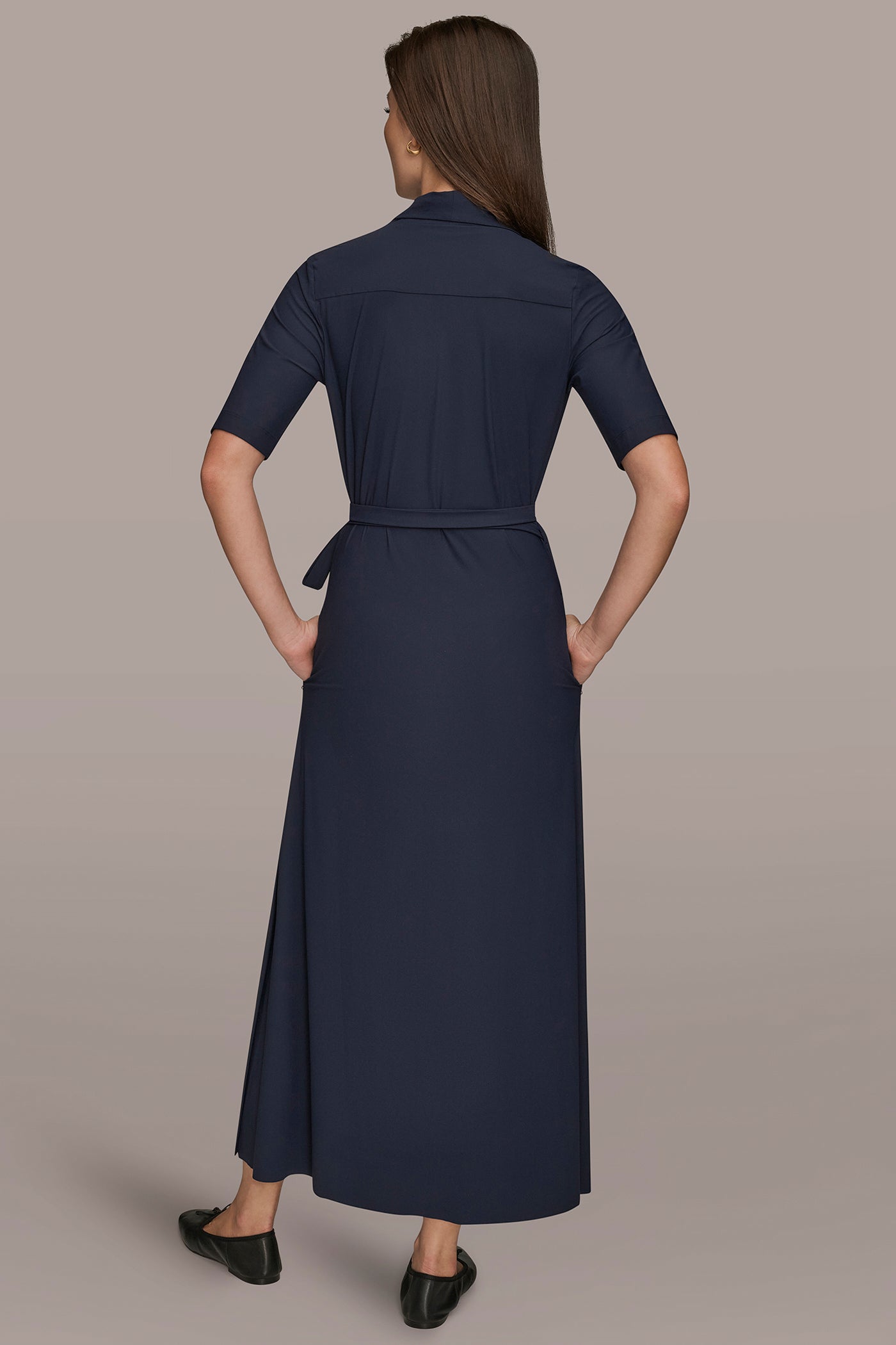 ELBOW SLEEVE TIE WRAP DRESS | View 2 | Donna Karan Weekend ELBOW SLEEVE TIE WRAP DRESS | View 2 | Donna Karan Weekend