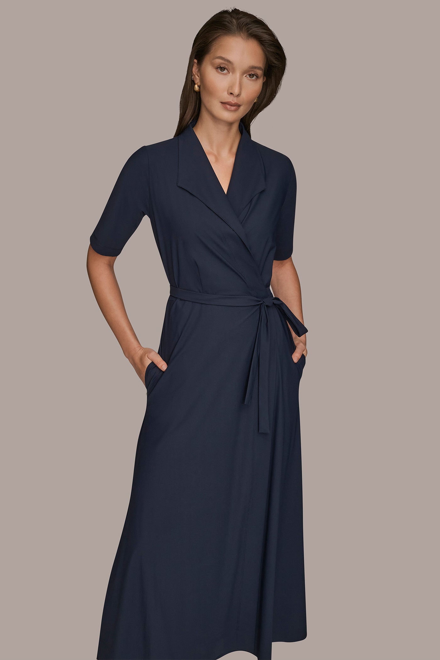 ELBOW SLEEVE TIE WRAP DRESS VIEW 7 | Donna Karan Weekend ELBOW SLEEVE TIE WRAP DRESS VIEW 7 | Donna Karan Weekend