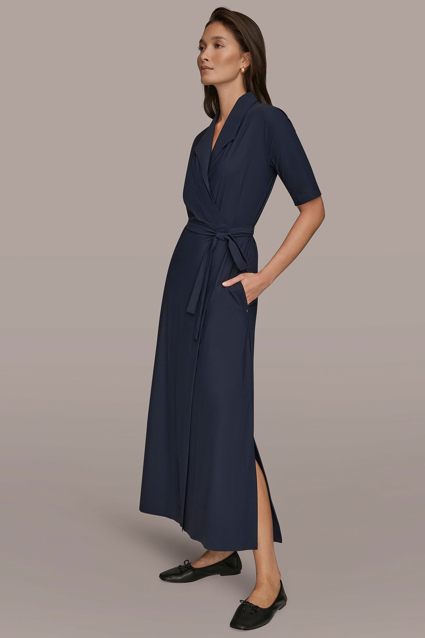 ELBOW SLEEVE TIE WRAP DRESS VIEW 3 | Donna Karan Weekend ELBOW SLEEVE TIE WRAP DRESS VIEW 3 | Donna Karan Weekend