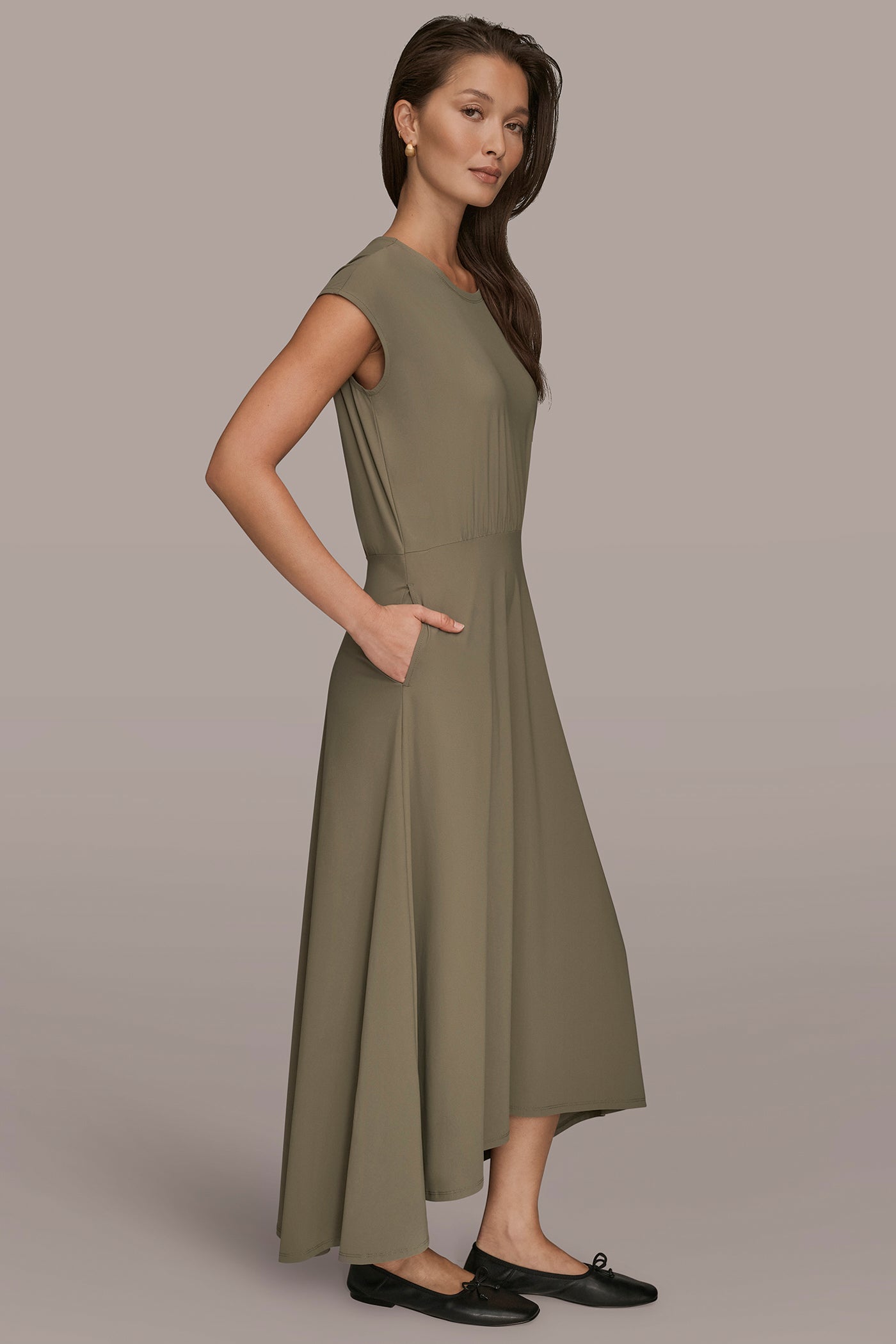 CAP SLEEVES FLARE DRESS VIEW 3 | Donna Karan Weekend CAP SLEEVES FLARE DRESS VIEW 3 | Donna Karan Weekend