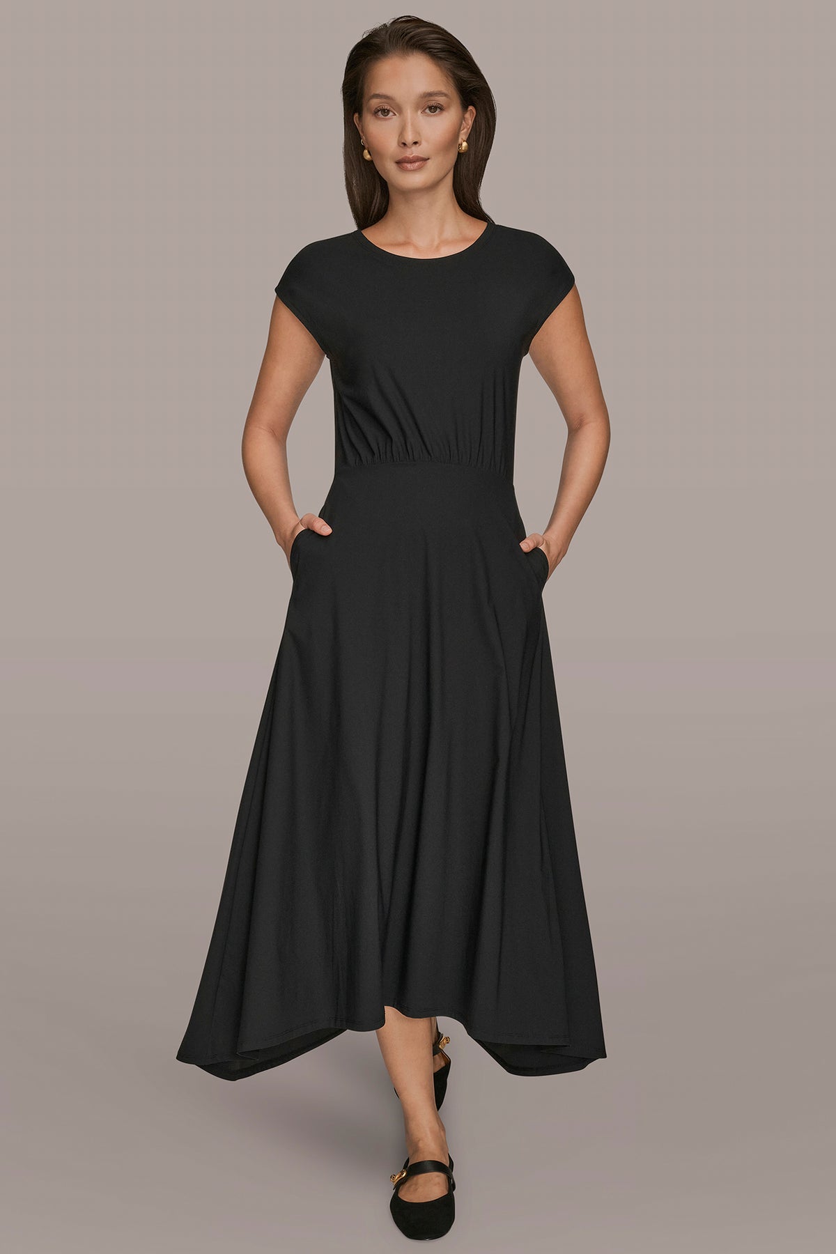 Donna Karan Women's The Modern Travel Midi Fit And Flare Dress in Black