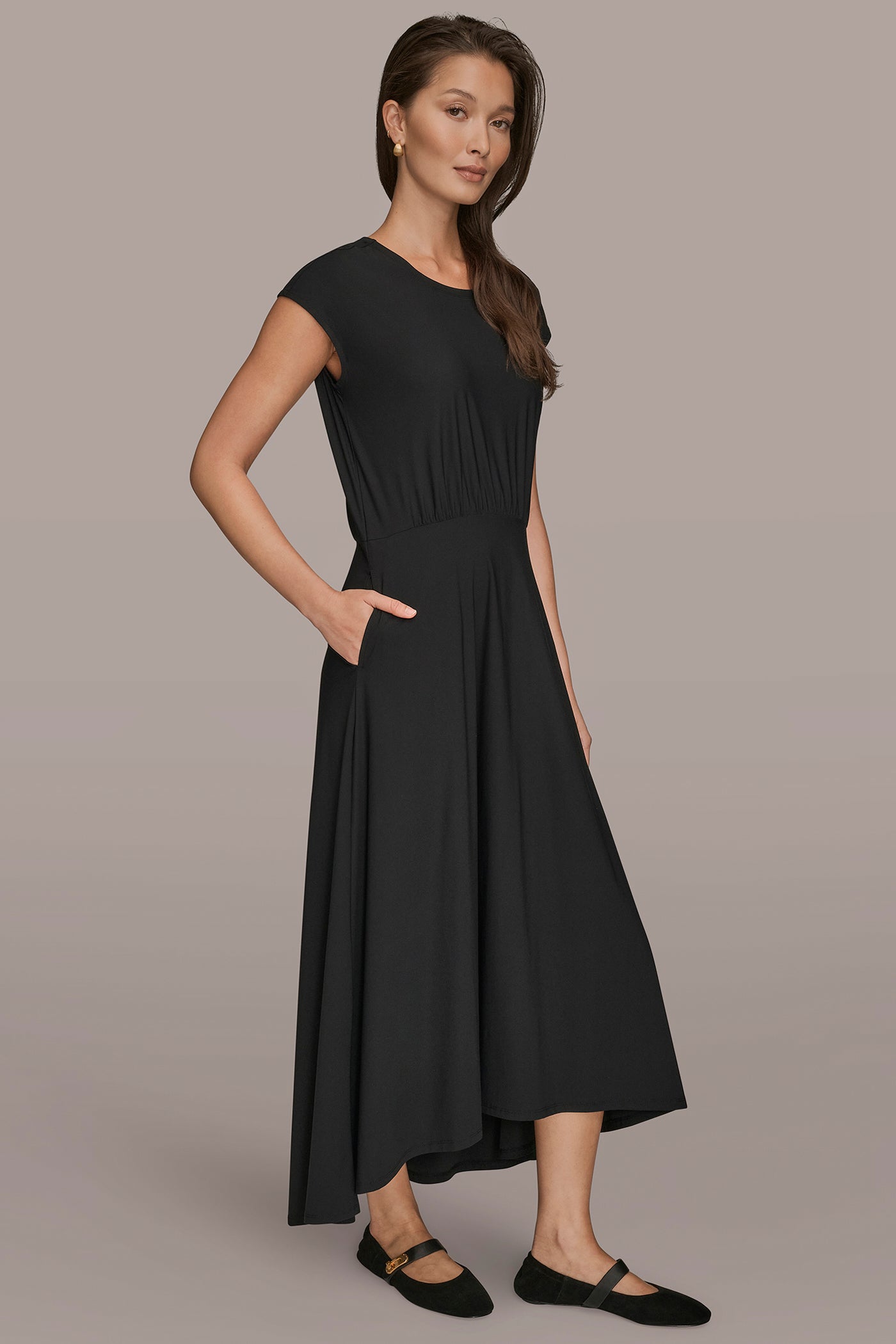 CAP SLEEVES FLARE DRESS VIEW 3 | Donna Karan Weekend CAP SLEEVES FLARE DRESS VIEW 3 | Donna Karan Weekend
