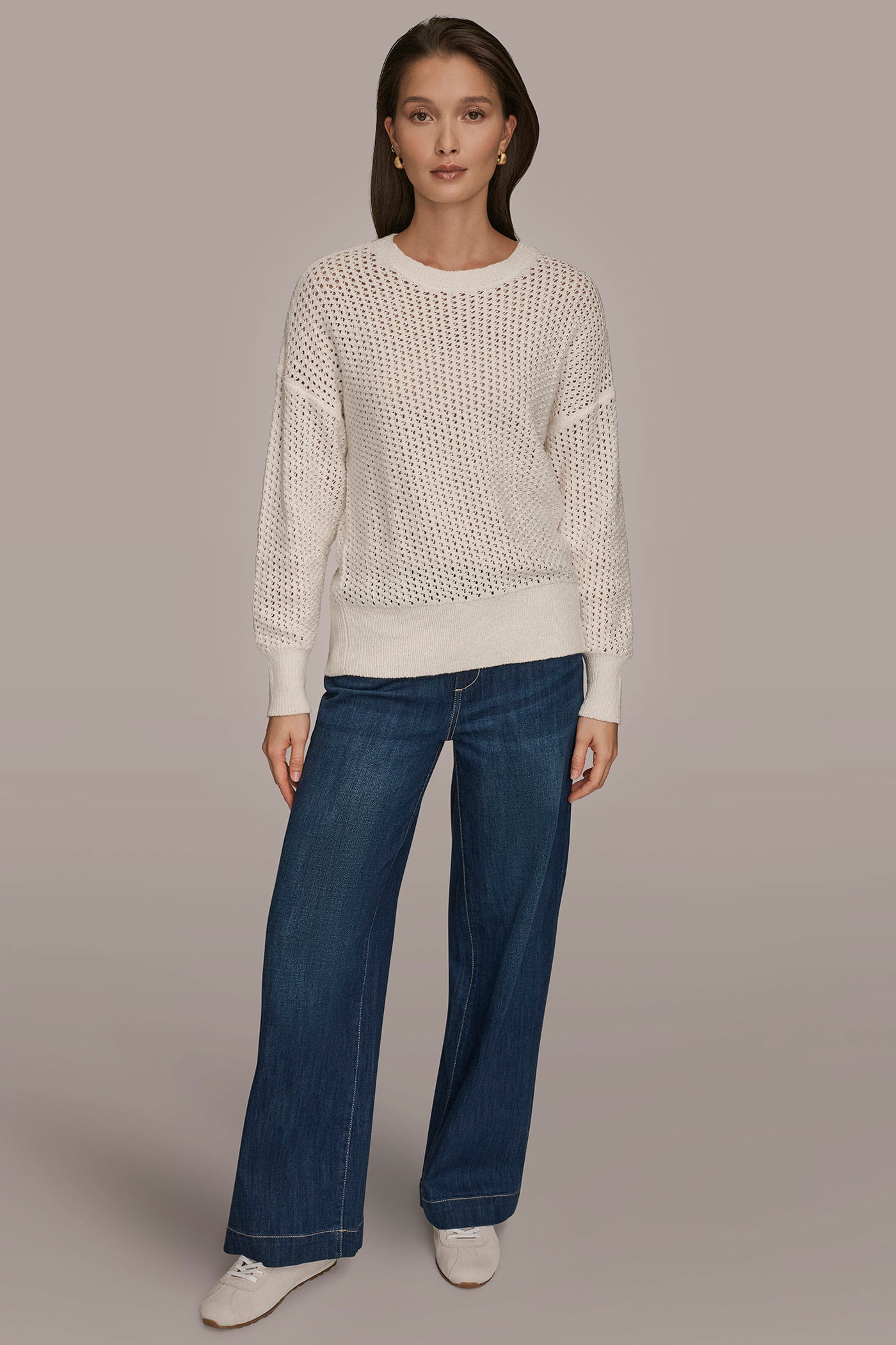 BRACELET SLEEVE OPEN-STITCH CREWNECK SWEATER VIEW 8 BRACELET SLEEVE OPEN-STITCH CREWNECK SWEATER VIEW 8
