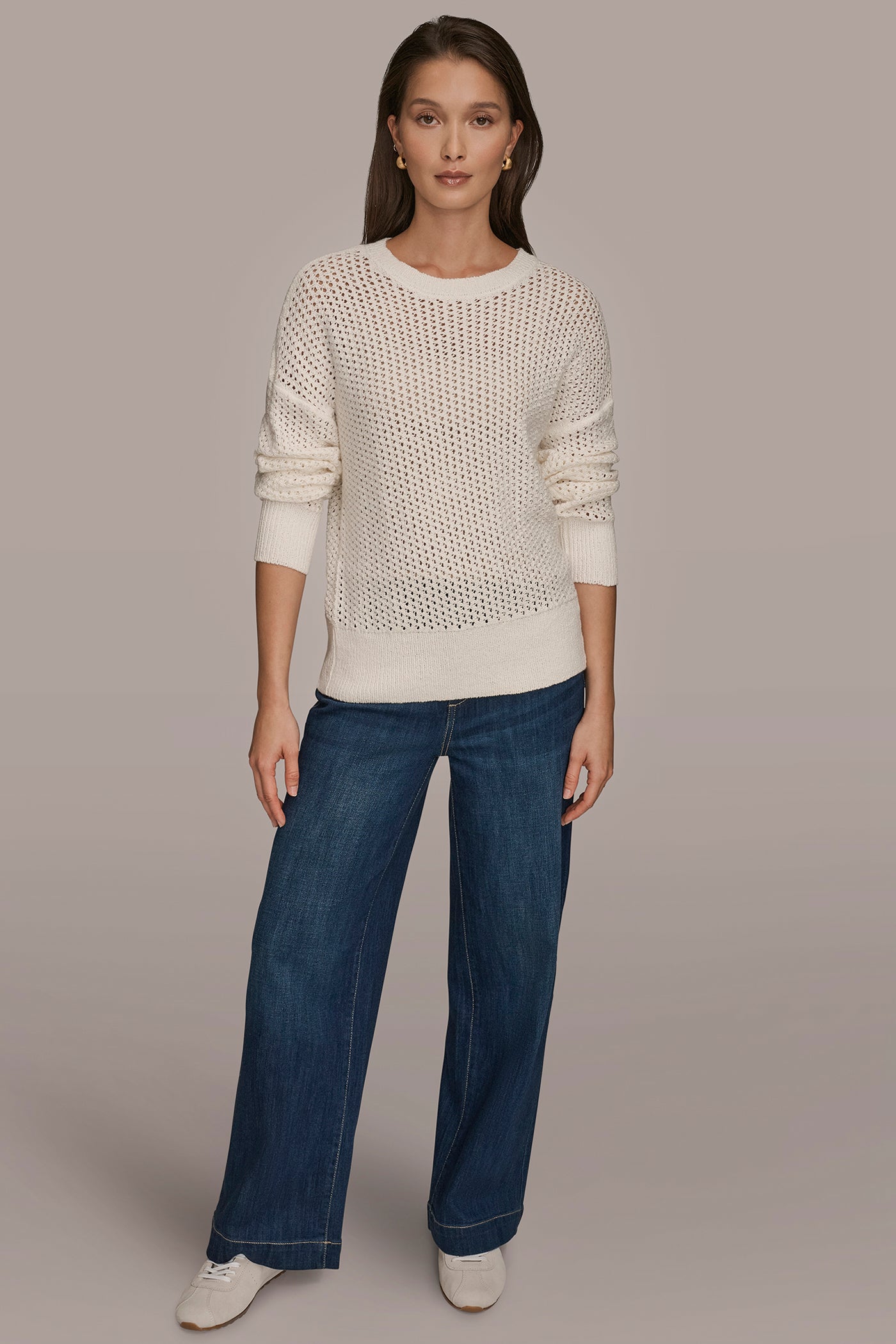 BRACELET SLEEVE OPEN-STITCH CREWNECK SWEATER VIEW 7 BRACELET SLEEVE OPEN-STITCH CREWNECK SWEATER VIEW 7