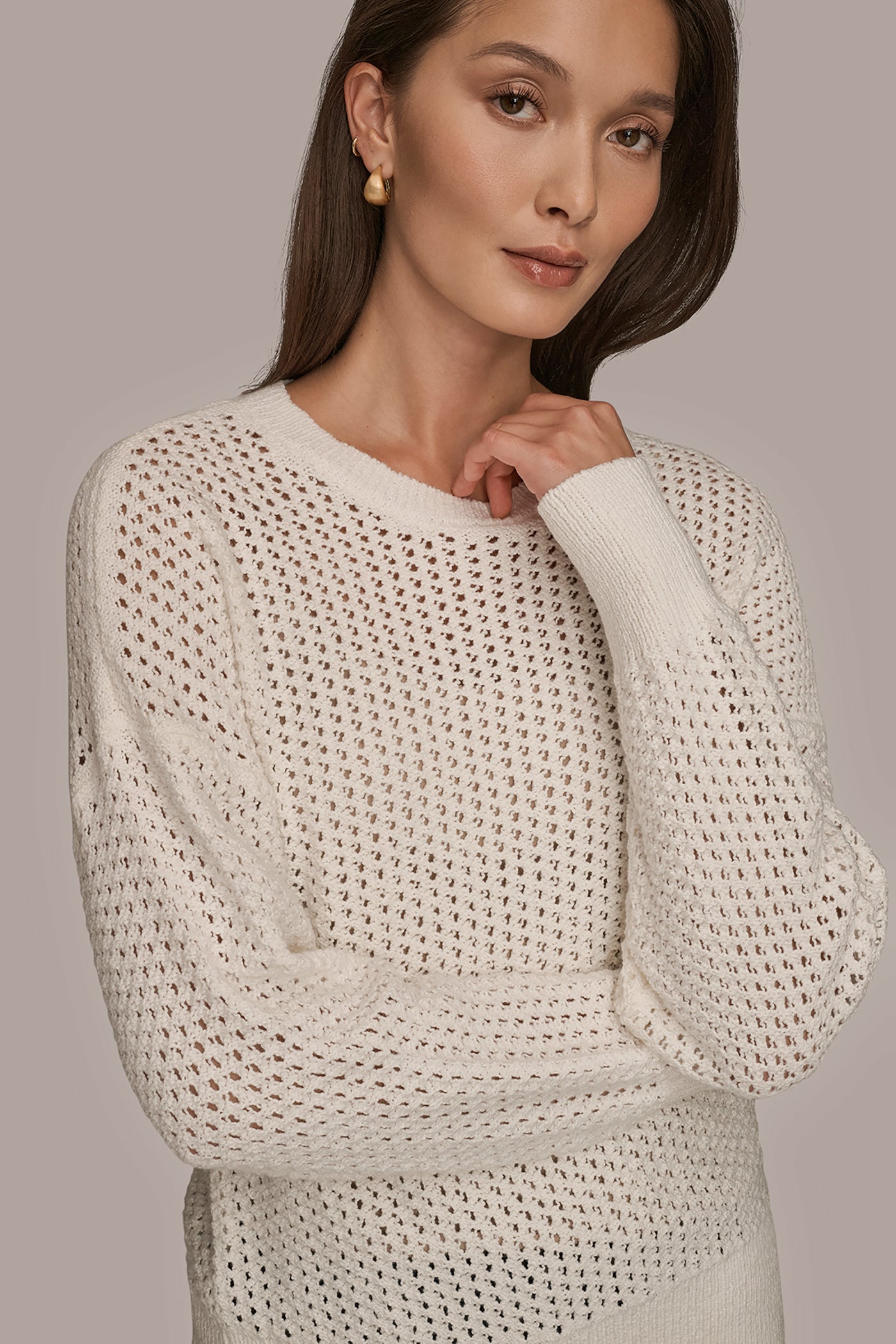 BRACELET SLEEVE OPEN-STITCH CREWNECK SWEATER VIEW 4 BRACELET SLEEVE OPEN-STITCH CREWNECK SWEATER VIEW 4