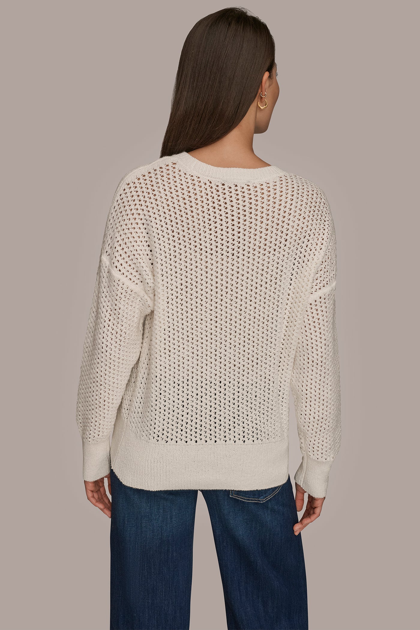BRACELET SLEEVE OPEN-STITCH CREWNECK SWEATER | View 2 BRACELET SLEEVE OPEN-STITCH CREWNECK SWEATER | View 2