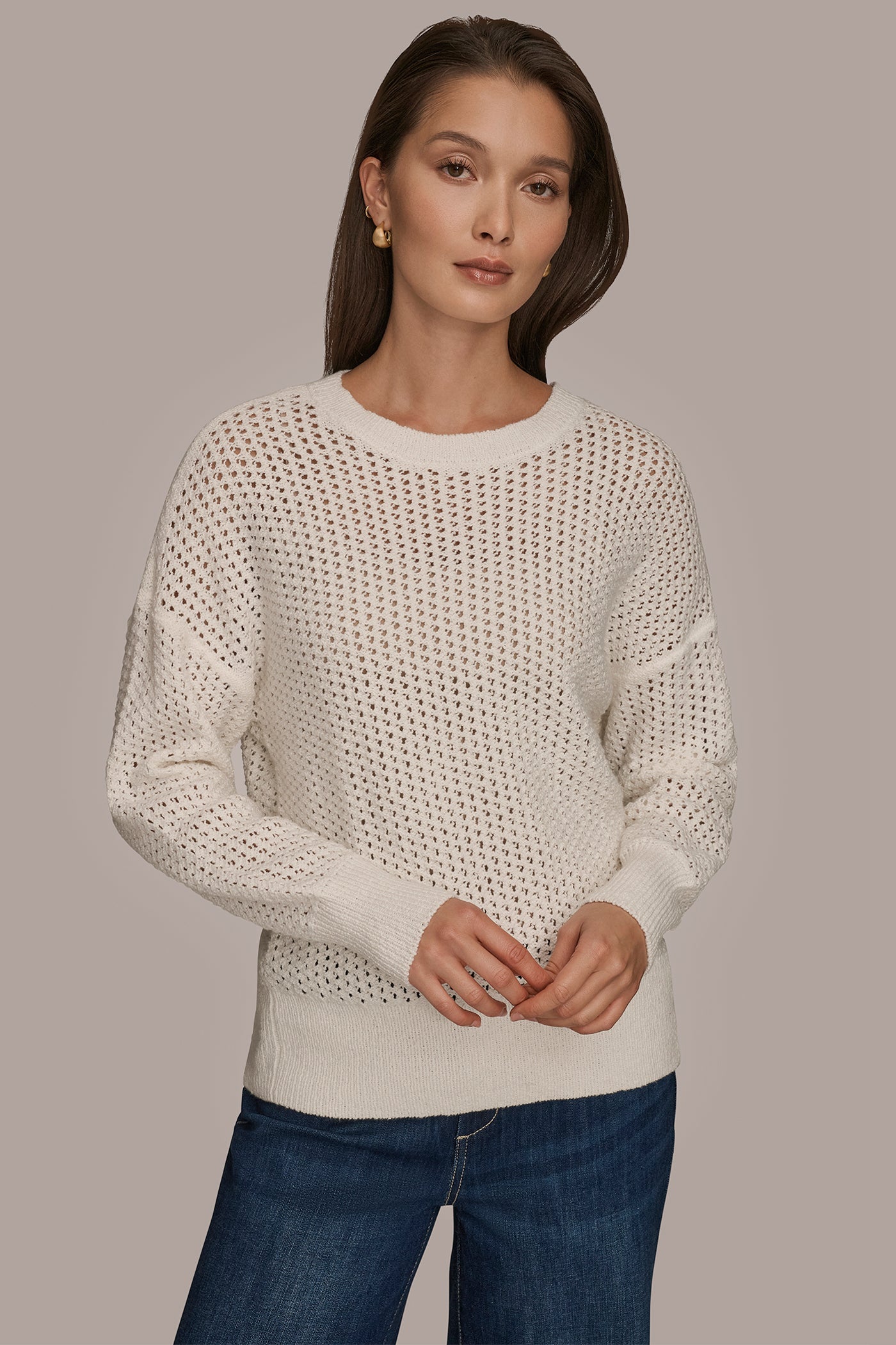 BRACELET SLEEVE OPEN-STITCH CREWNECK SWEATER VIEW 6 BRACELET SLEEVE OPEN-STITCH CREWNECK SWEATER VIEW 6