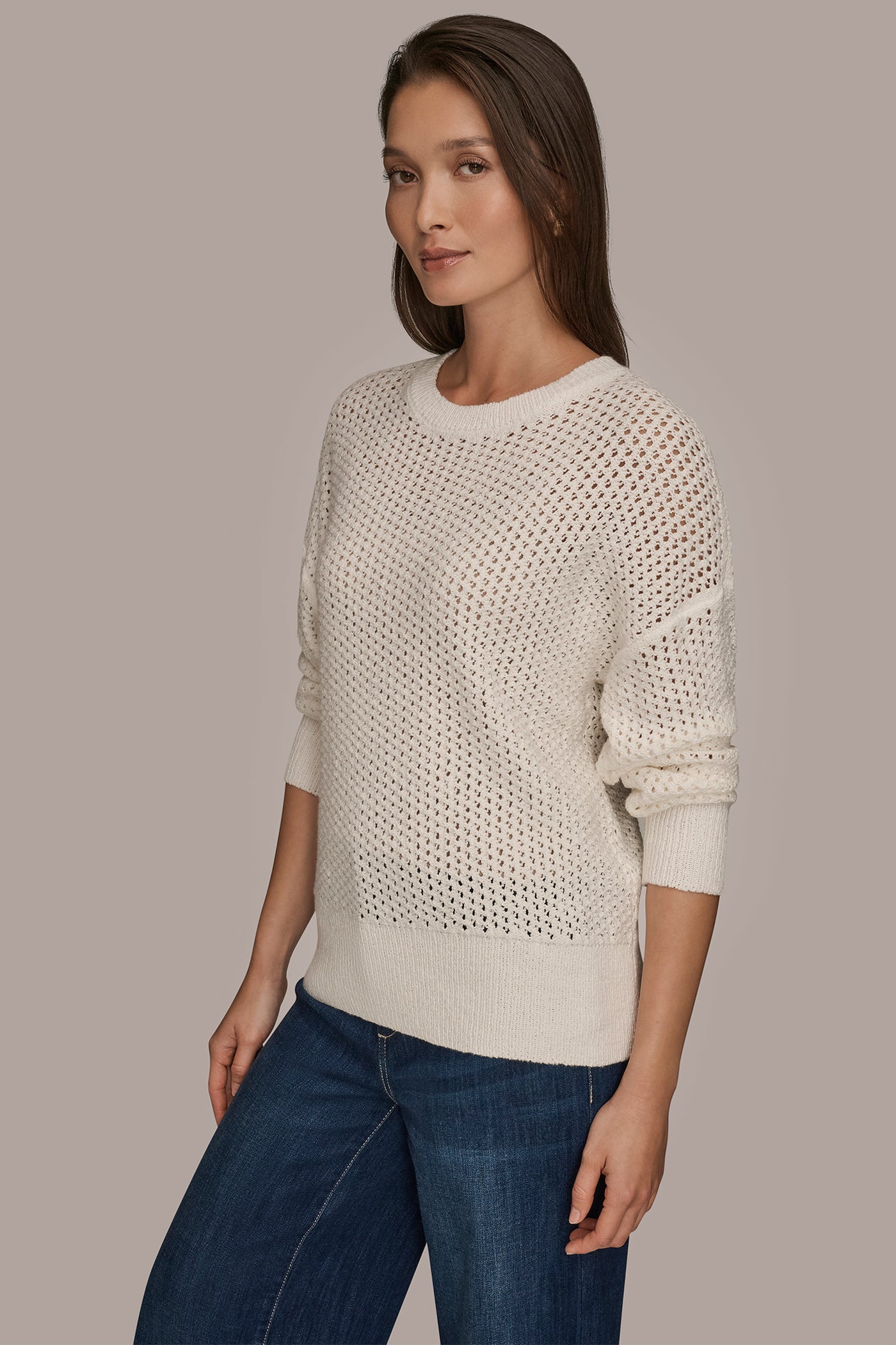 BRACELET SLEEVE OPEN-STITCH CREWNECK SWEATER VIEW 3 BRACELET SLEEVE OPEN-STITCH CREWNECK SWEATER VIEW 3