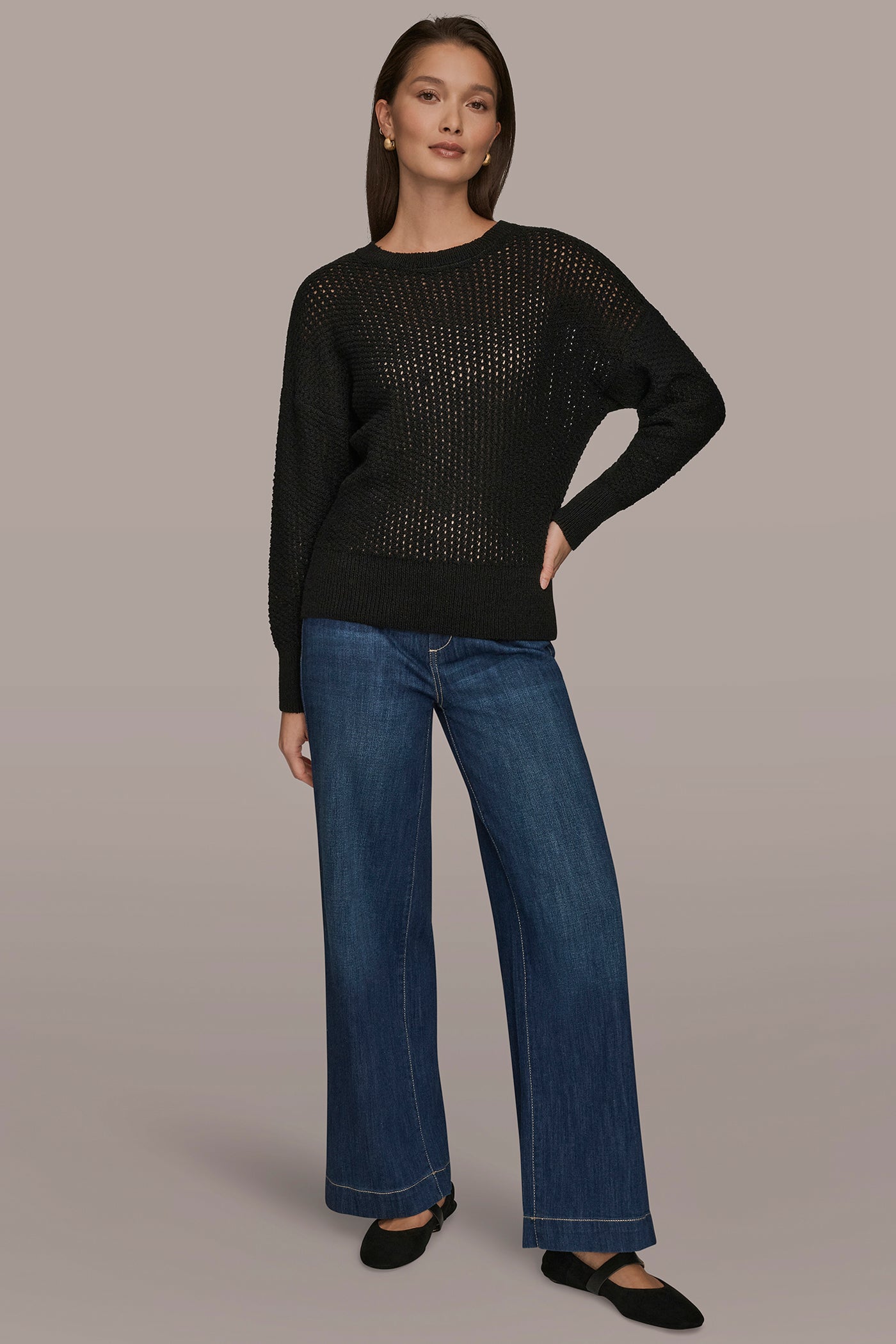 BRACELET SLEEVE OPEN STITCH CREW NECK VIEW 7 | Donna Karan Weekend BRACELET SLEEVE OPEN STITCH CREW NECK VIEW 7 | Donna Karan Weekend