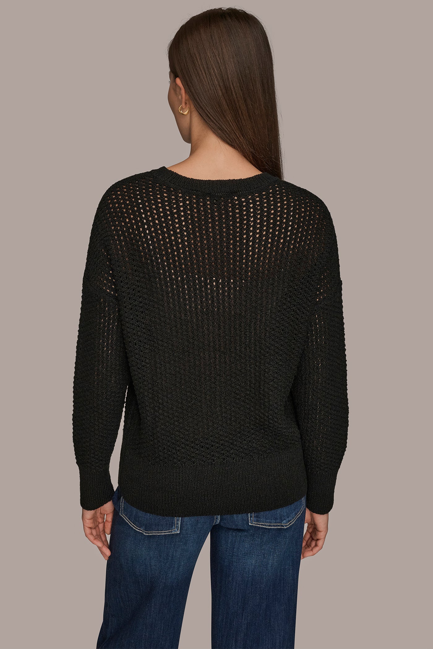 BRACELET SLEEVE OPEN STITCH CREW NECK | View 2 | Donna Karan Weekend BRACELET SLEEVE OPEN STITCH CREW NECK | View 2 | Donna Karan Weekend