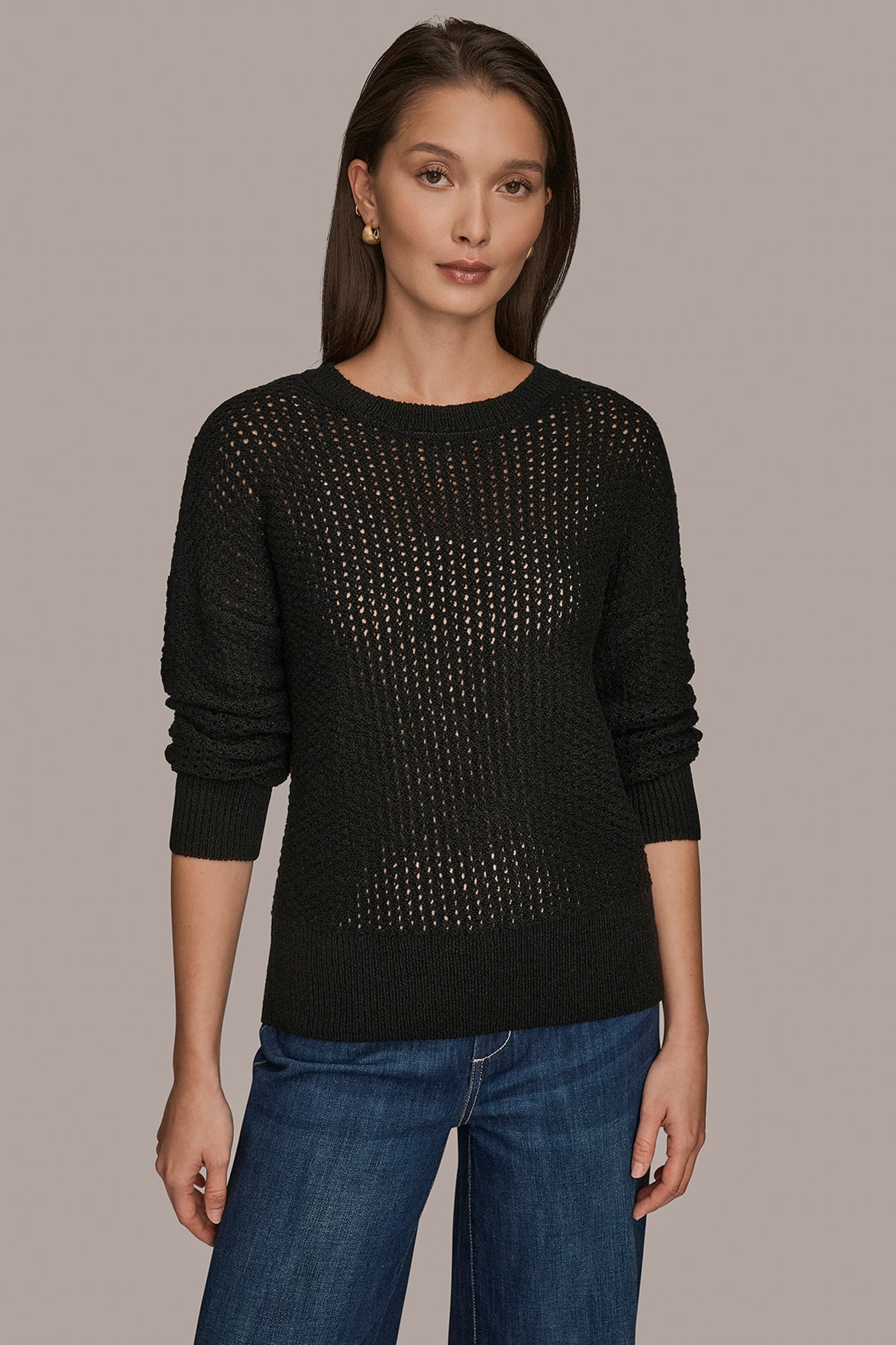 BRACELET SLEEVE OPEN STITCH CREW NECK | View 1 | Donna Karan Weekend BRACELET SLEEVE OPEN STITCH CREW NECK | View 1 | Donna Karan Weekend