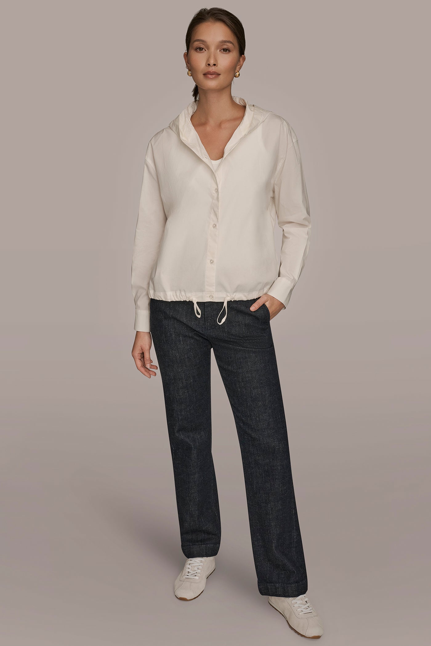 LONG SLEEVE BUTTON DOWN HOODED SHIRT VIEW 8 | Donna Karan Weekend LONG SLEEVE BUTTON DOWN HOODED SHIRT VIEW 8 | Donna Karan Weekend