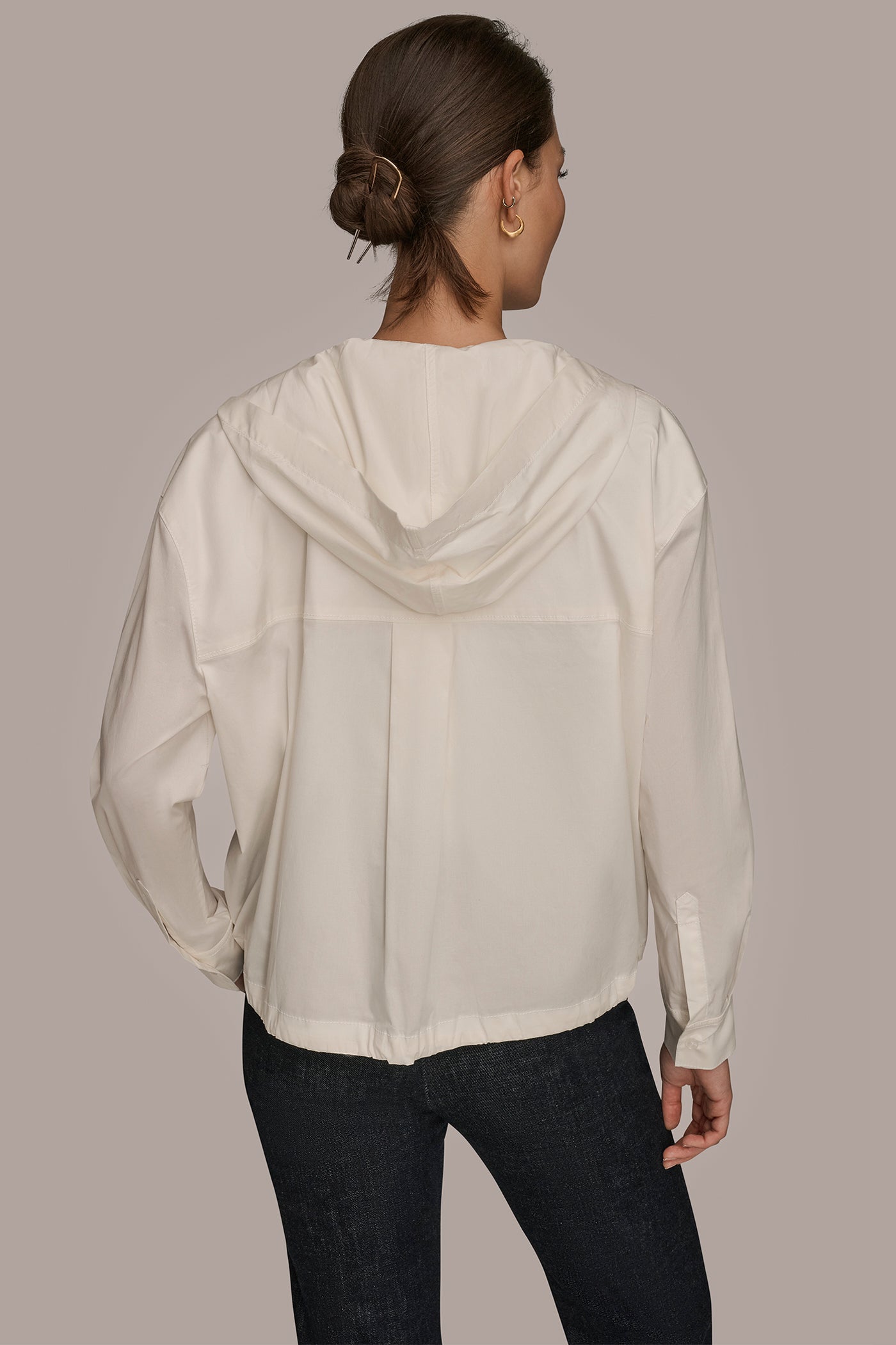 LONG SLEEVE BUTTON DOWN HOODED SHIRT | View 2 | Donna Karan Weekend LONG SLEEVE BUTTON DOWN HOODED SHIRT | View 2 | Donna Karan Weekend