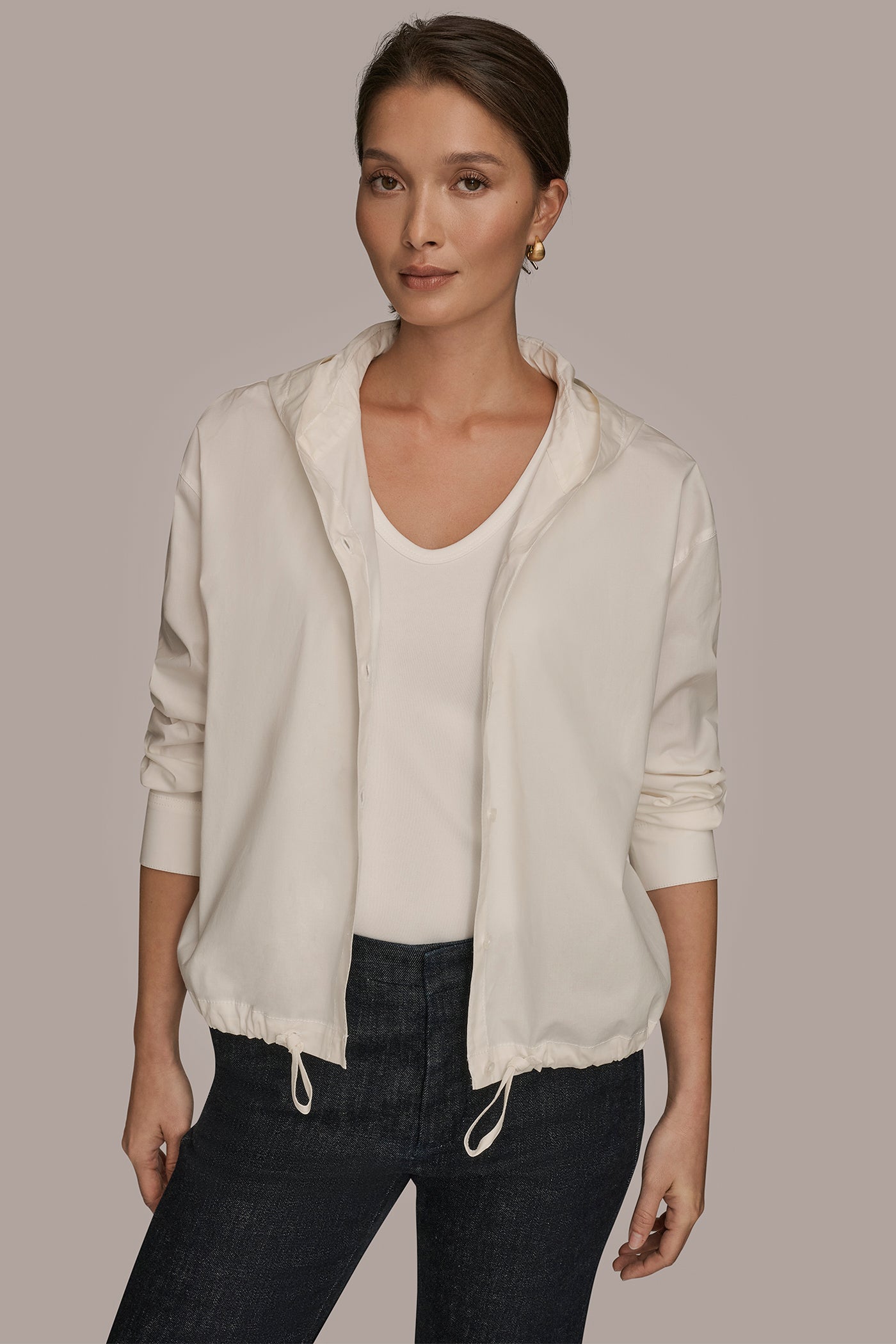 LONG SLEEVE BUTTON DOWN HOODED SHIRT VIEW 5 | Donna Karan Weekend LONG SLEEVE BUTTON DOWN HOODED SHIRT VIEW 5 | Donna Karan Weekend