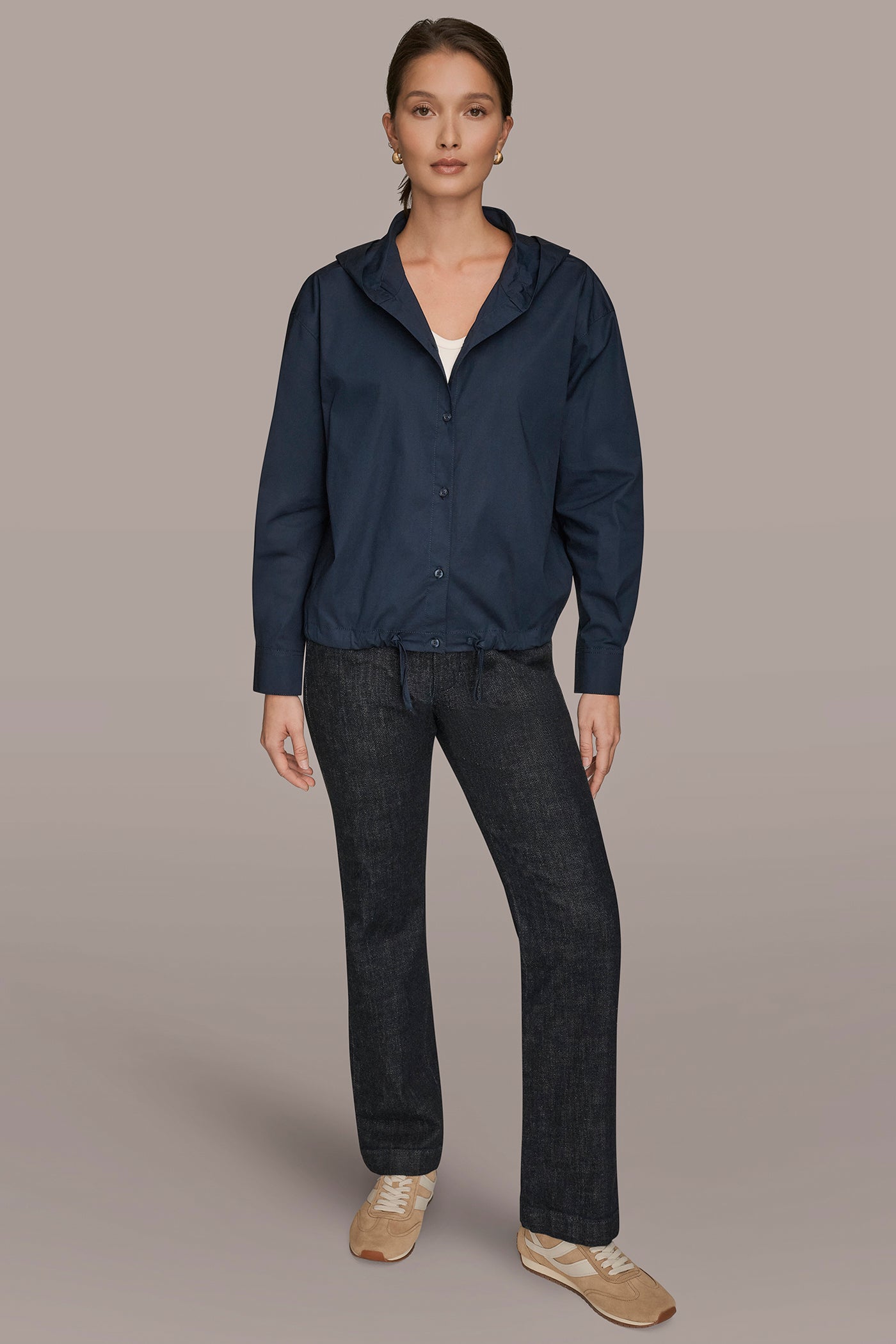LONG SLEEVE BUTTON DOWN HOODED SHIRT VIEW 9 | Donna Karan Weekend LONG SLEEVE BUTTON DOWN HOODED SHIRT VIEW 9 | Donna Karan Weekend
